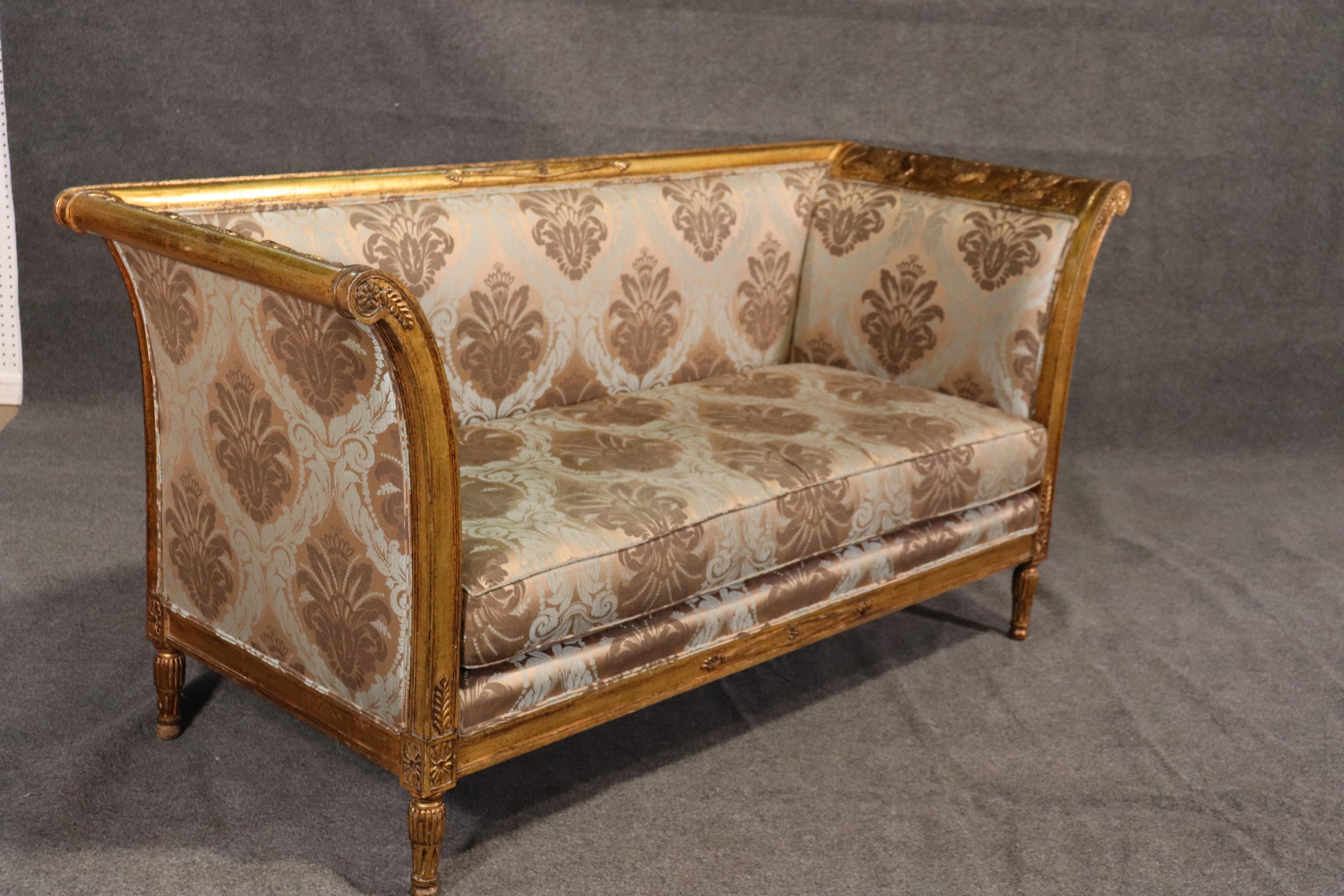 Pair Rare Italian Carved Griffin Directoire Genuine Gold Leaf Settee Sofas C1960 In Good Condition In Swedesboro, NJ