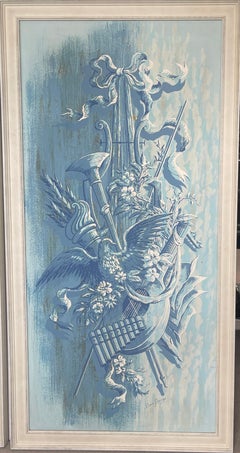 Pair Rare Italian Hand Painted Pastoral Panels, Harvest Time, Duane Perrigo