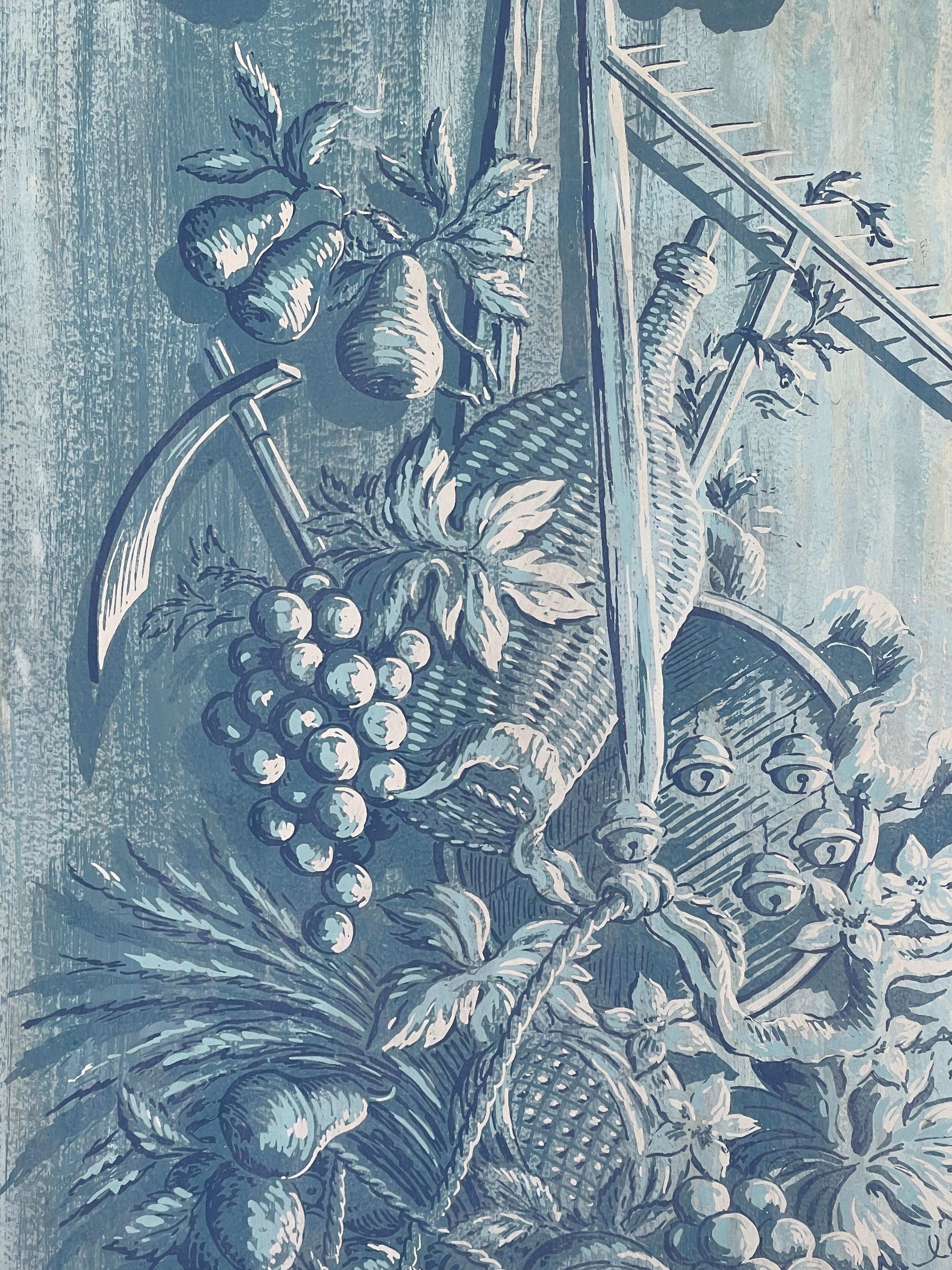 Hand-Painted Pair Rare Italian Hand Painted Pastoral Panels, Harvest Time, Duane Perrigo For Sale