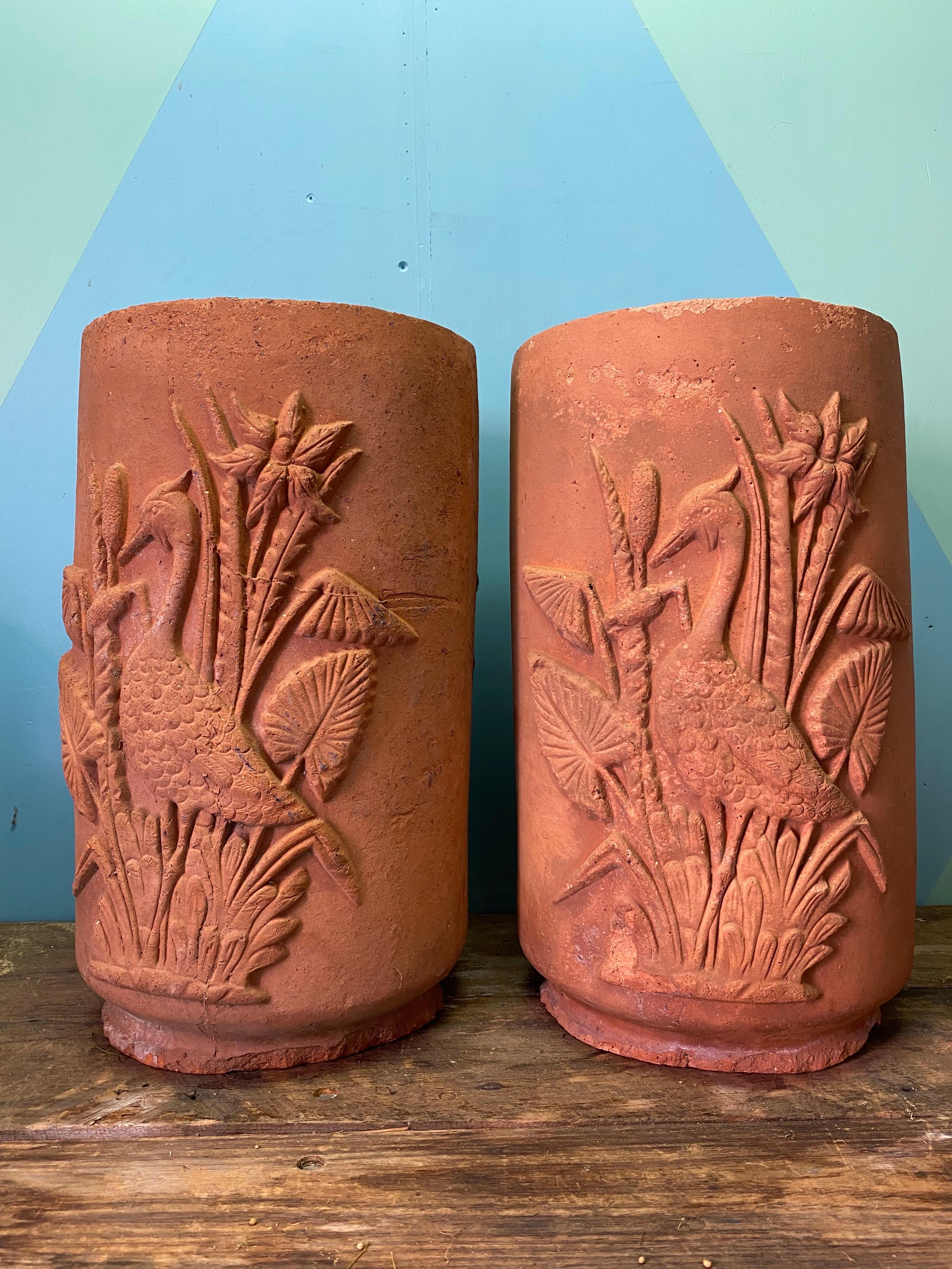 Australian Pair Rare John Campbell Terracotta Chinoiserie Planters or Umbrella Stands   For Sale