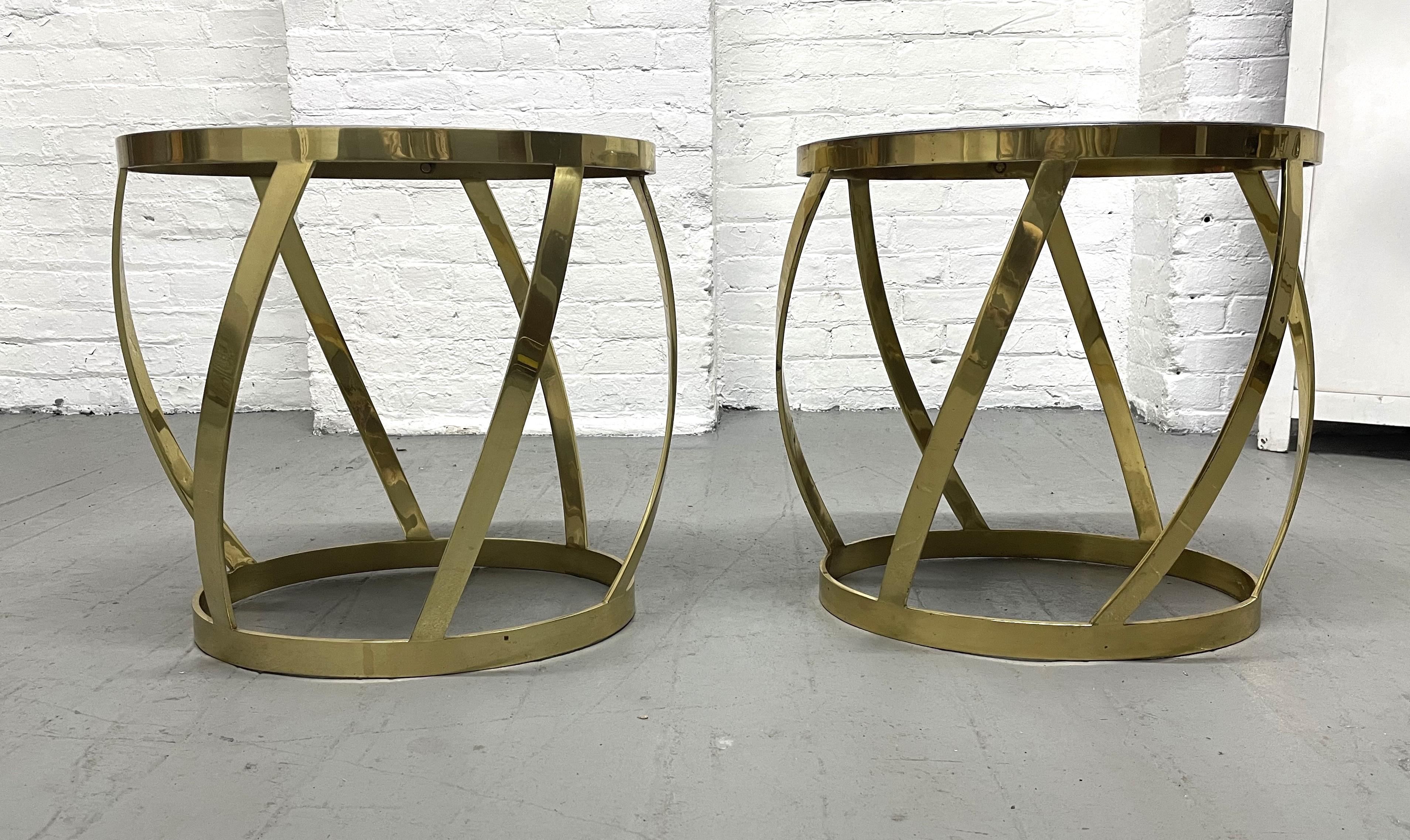 Modern Pair Rare Karl Springer Onyx Top and Brass End Tables For Sale