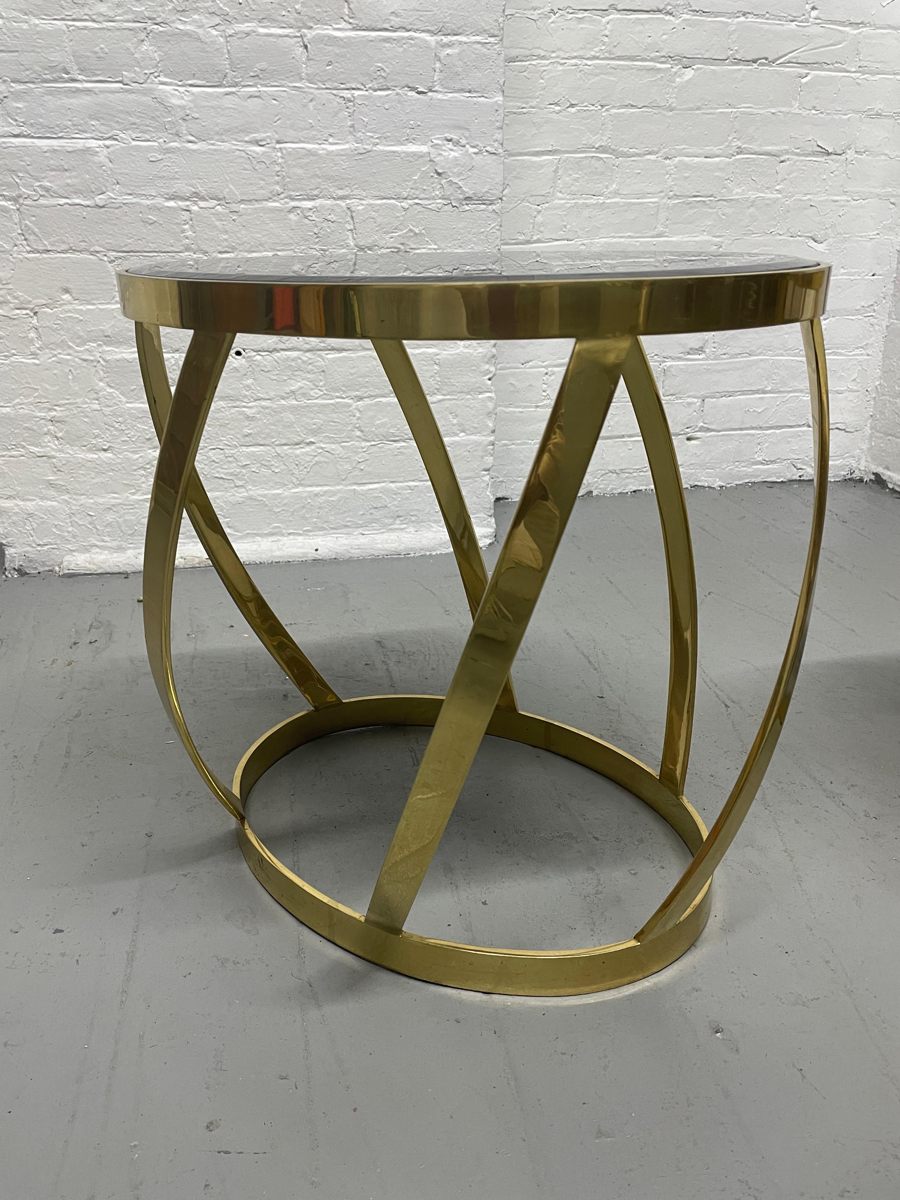 Pair Rare Karl Springer Onyx Top and Brass End Tables In Good Condition For Sale In New York, NY