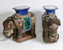 Pair Rare Large Antique Elephant Garden Seats
