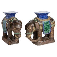 Pair Rare Large Antique Elephant Garden Seats