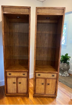 Pair rare MCM American of Martinsville Walnut Display Cabinets / Shelves