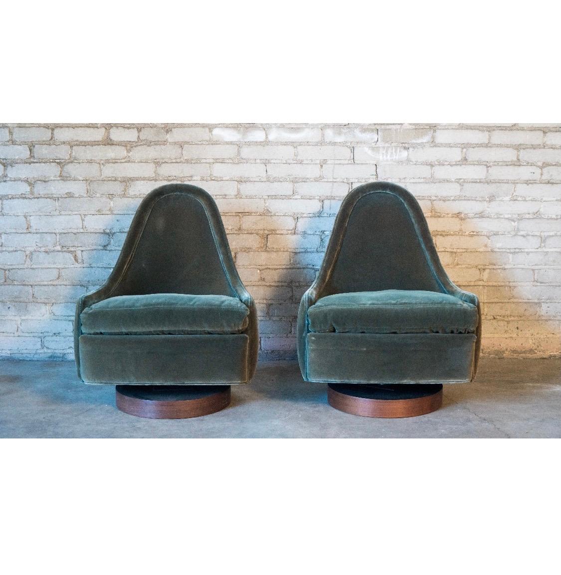 Pair of Rare Signed Thayer Coggin Milo Baughman Designed Child's Swivel Chairs 6