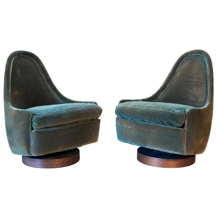 Pair of Rare Signed Thayer Coggin Milo Baughman Designed Child's Swivel Chairs