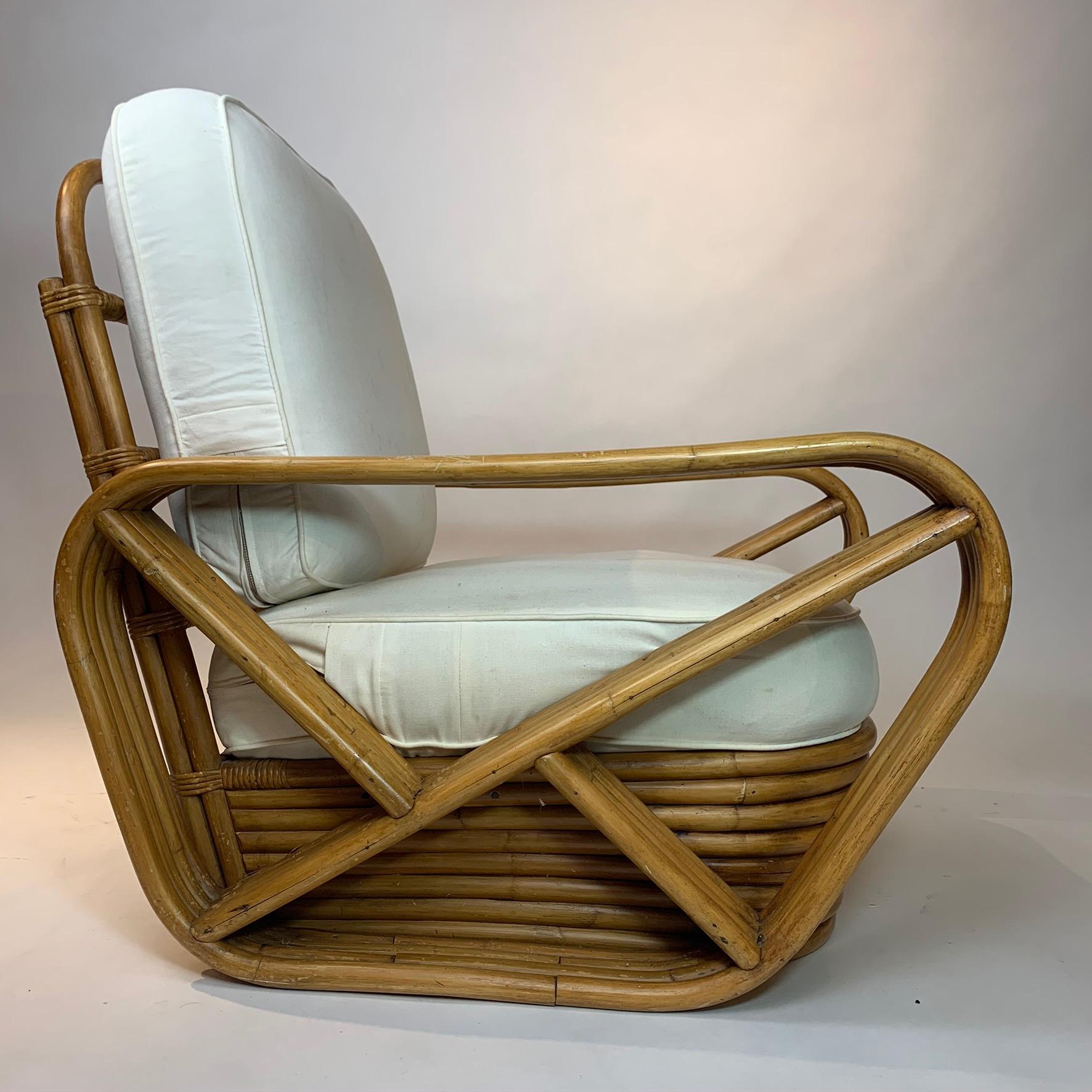 Pair of Rattan 1940s Paul Frankl Style Pretzel Chairs with Ottoman from Japan 2