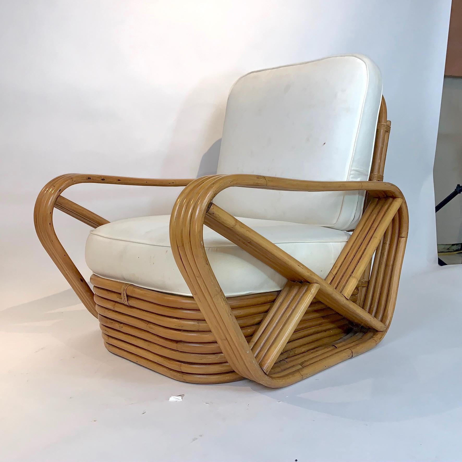 Mid-Century Modern Pair of Rattan 1940s Paul Frankl Style Pretzel Chairs with Ottoman from Japan