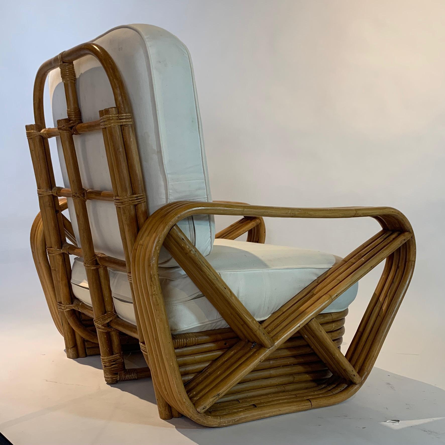 20th Century Pair of Rattan 1940s Paul Frankl Style Pretzel Chairs with Ottoman from Japan
