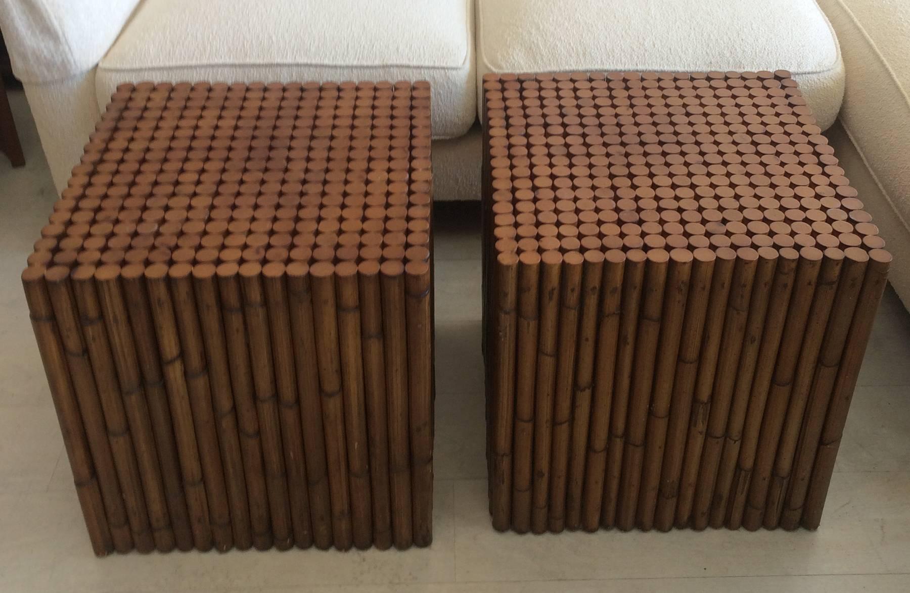 20th Century Pair of Rattan End Tables, 1980s