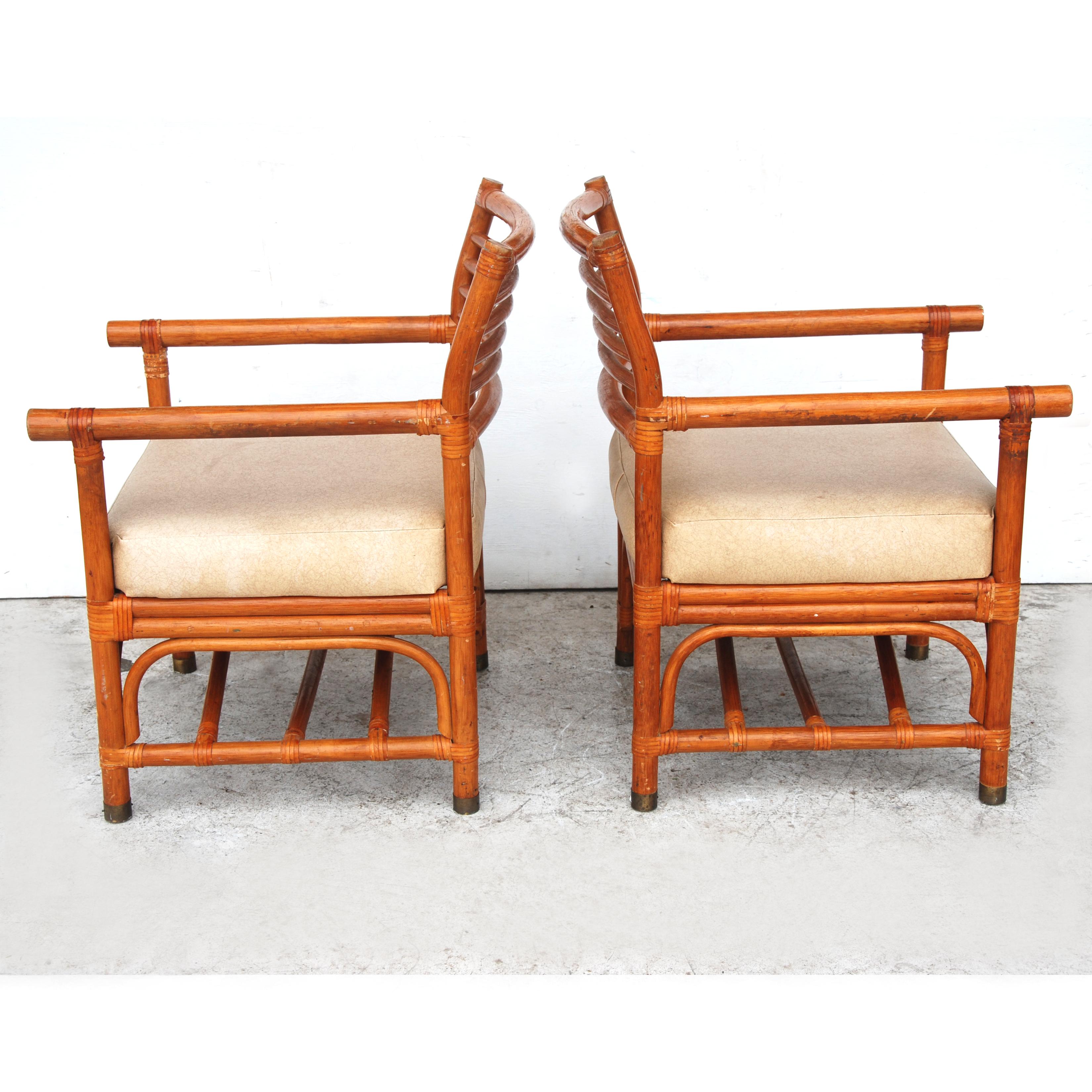 Chippendale chinois Paire de chaises longues en rotin par Bryan Ashley  en vente