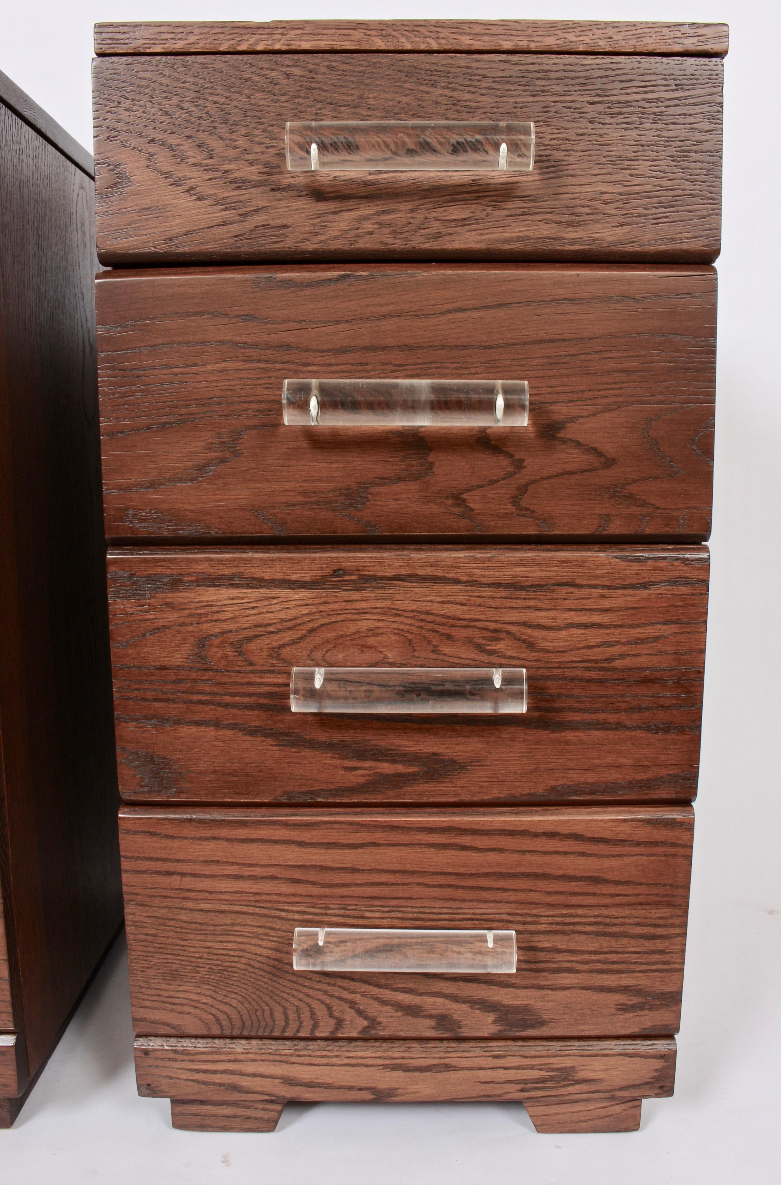 Pair of Raymond Loewy for Mengel Four Drawer Nightstands with Lucite Handles In Good Condition In Bainbridge, NY