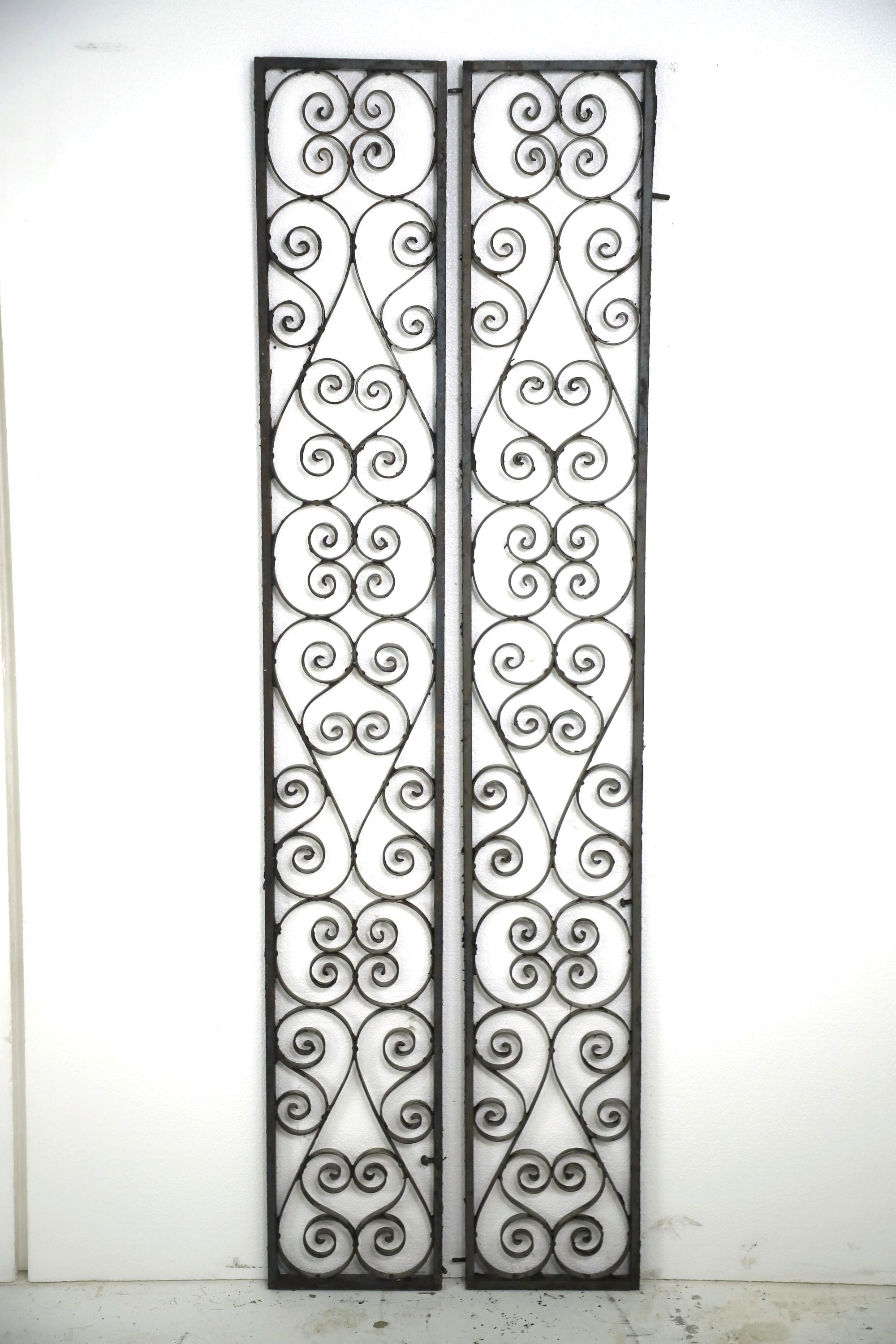 Pair Reclaimed 58 in. Curled Wrought Iron Vertical Panels For Sale 4