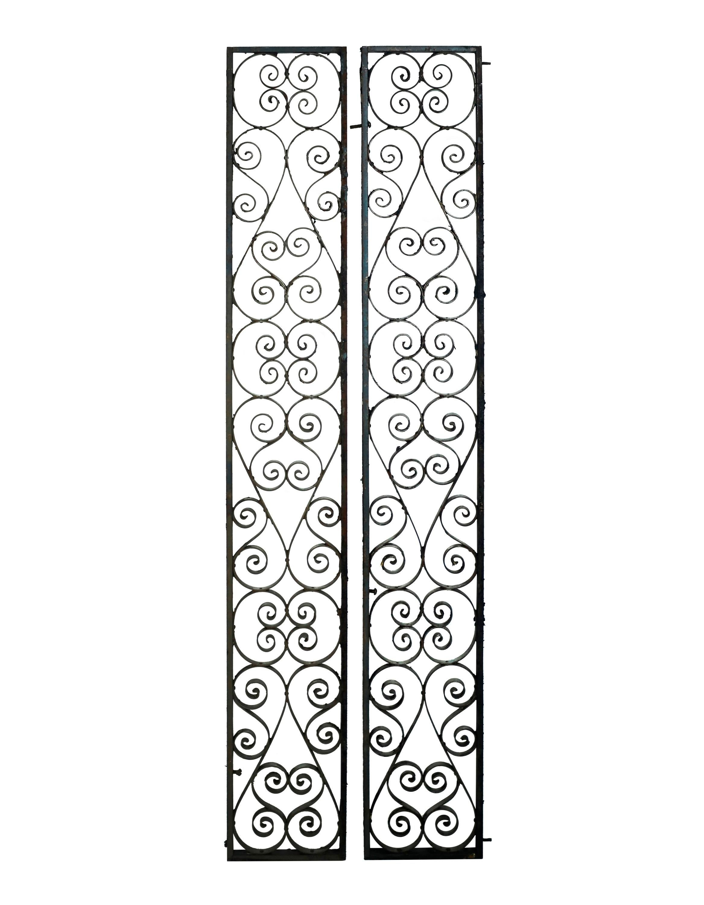 Steel Pair Reclaimed 58 in. Curled Wrought Iron Vertical Panels For Sale