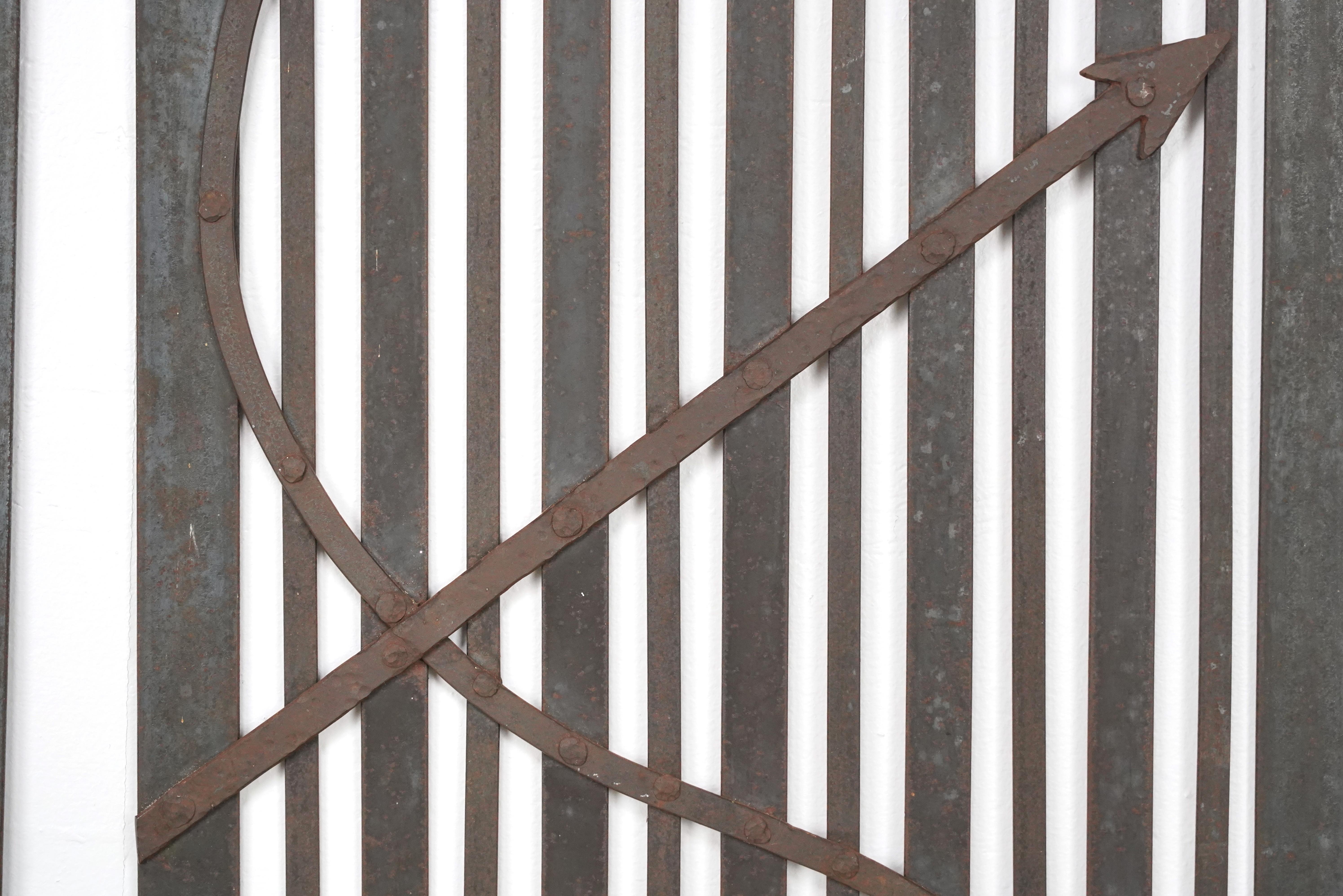 Pair Reclaimed Black Wrought Iron Arched Gates For Sale 3