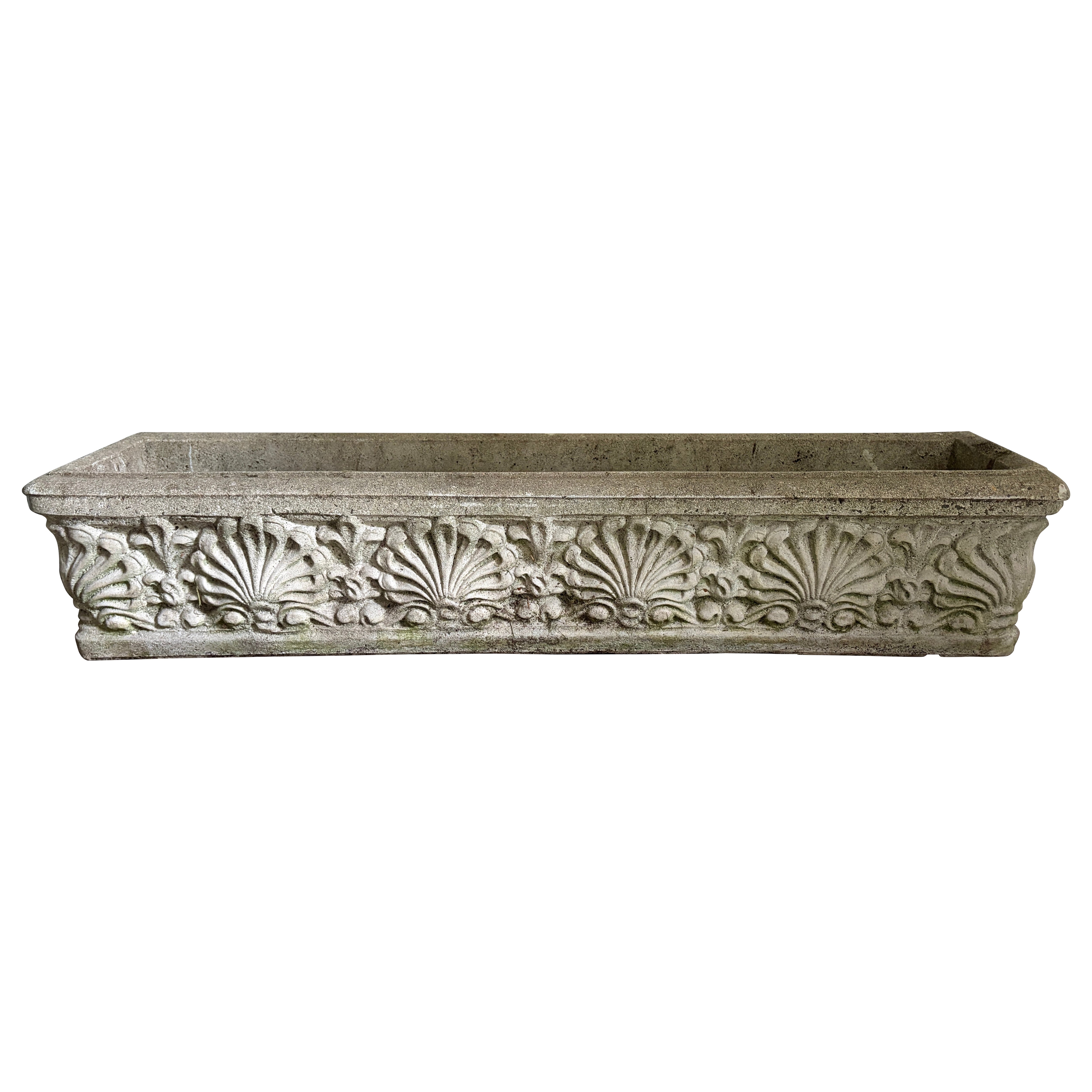 Pair Rectangular Classic Shell relief Decorated Cast Stone Planters For Sale