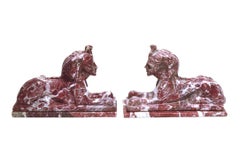 Pair of Red and White Marble Sphinx