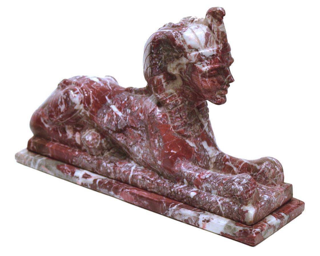 Italian Pair of Red and White Marble Sphinx For Sale