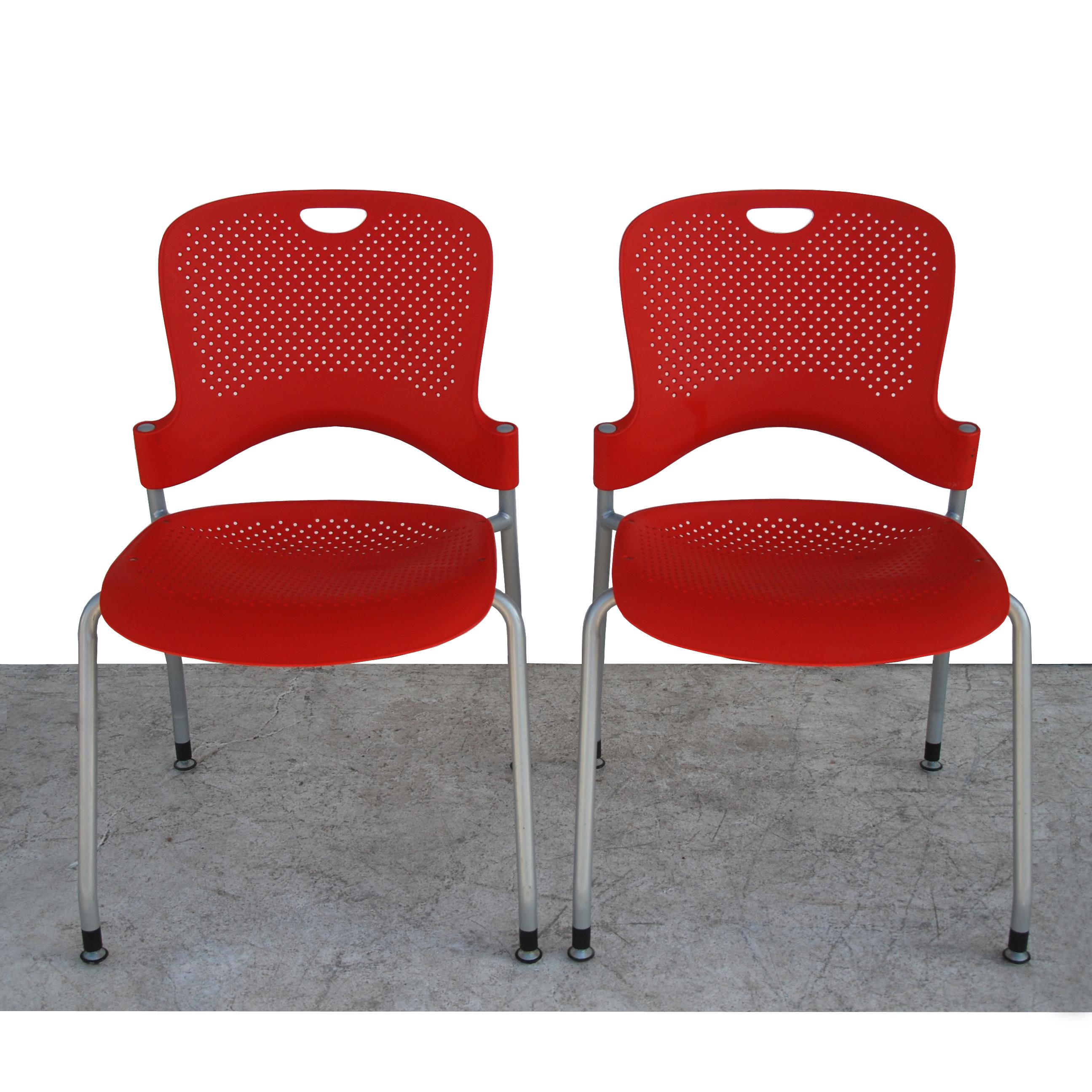 Modern Pair of Red Caper Stacking Chairs by Jeff Weber for Herman Miller For Sale