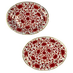 Antique Pair Red Chrysanthemum Coalport Porcelain Teapot Stands England Circa 1810