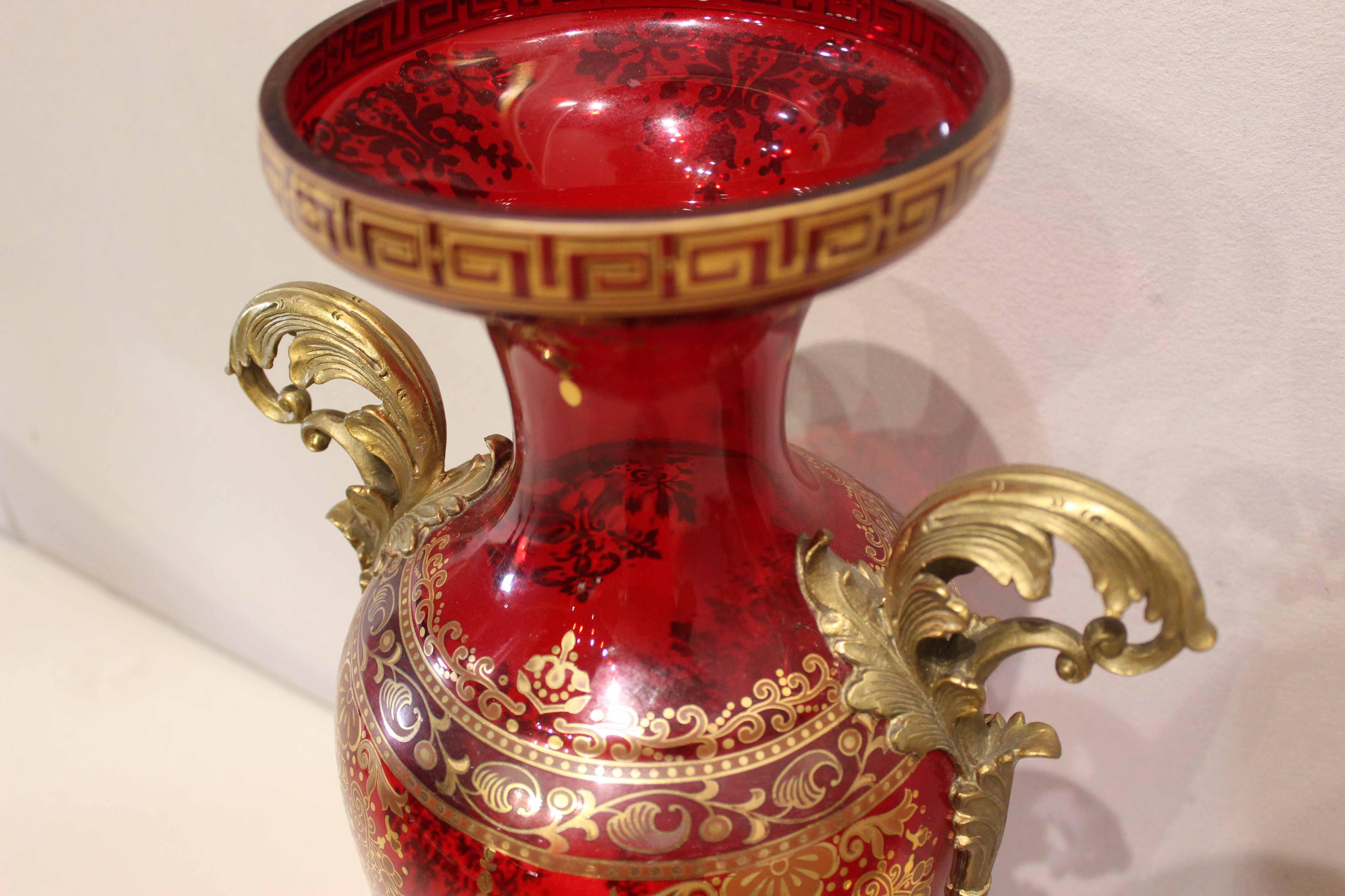 red crystal vase vintage