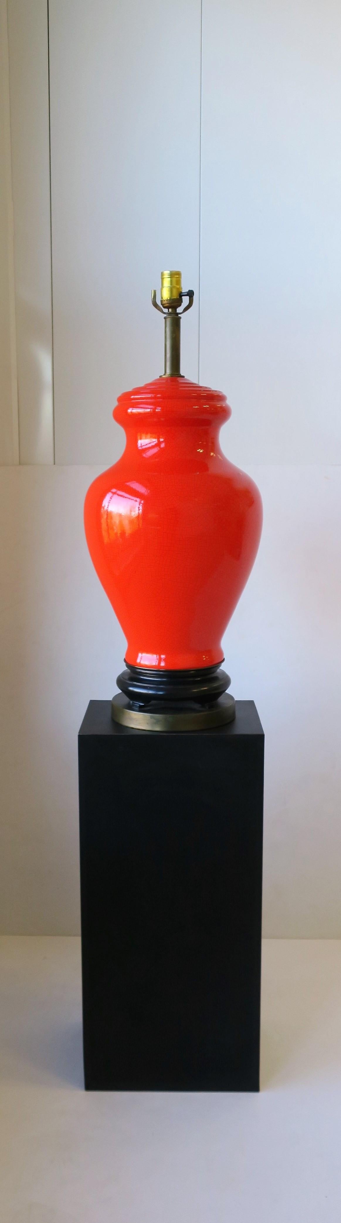 Glazed Red Ginger Jar Ceramic Table Lamps, Pair