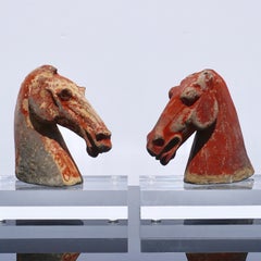 Pair of Red Han Dynasty Gray Pottery Horse Heads '206BC-220AD'