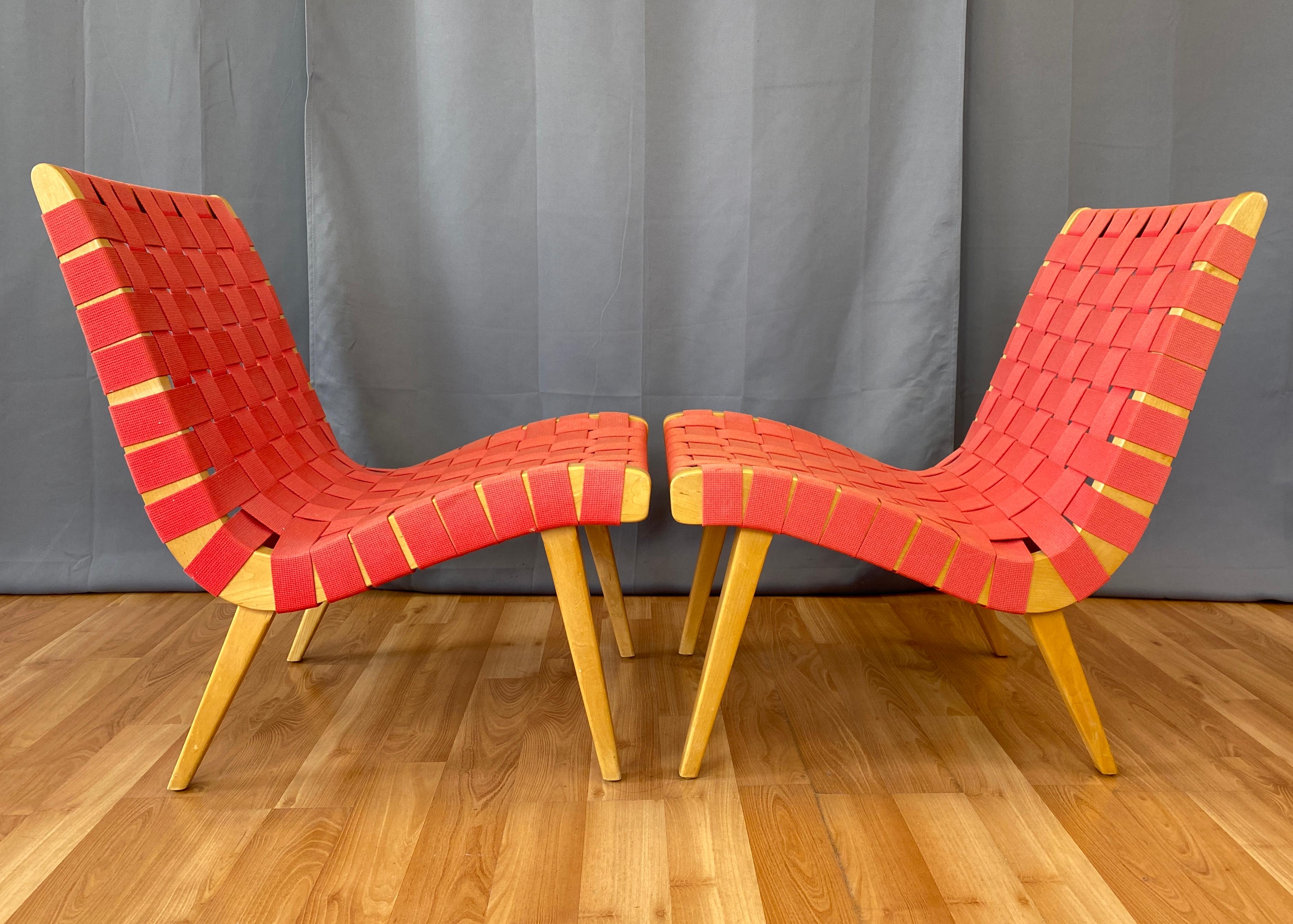 Pair Red Jens Risom Designed Lounge Chairs for Knoll 1