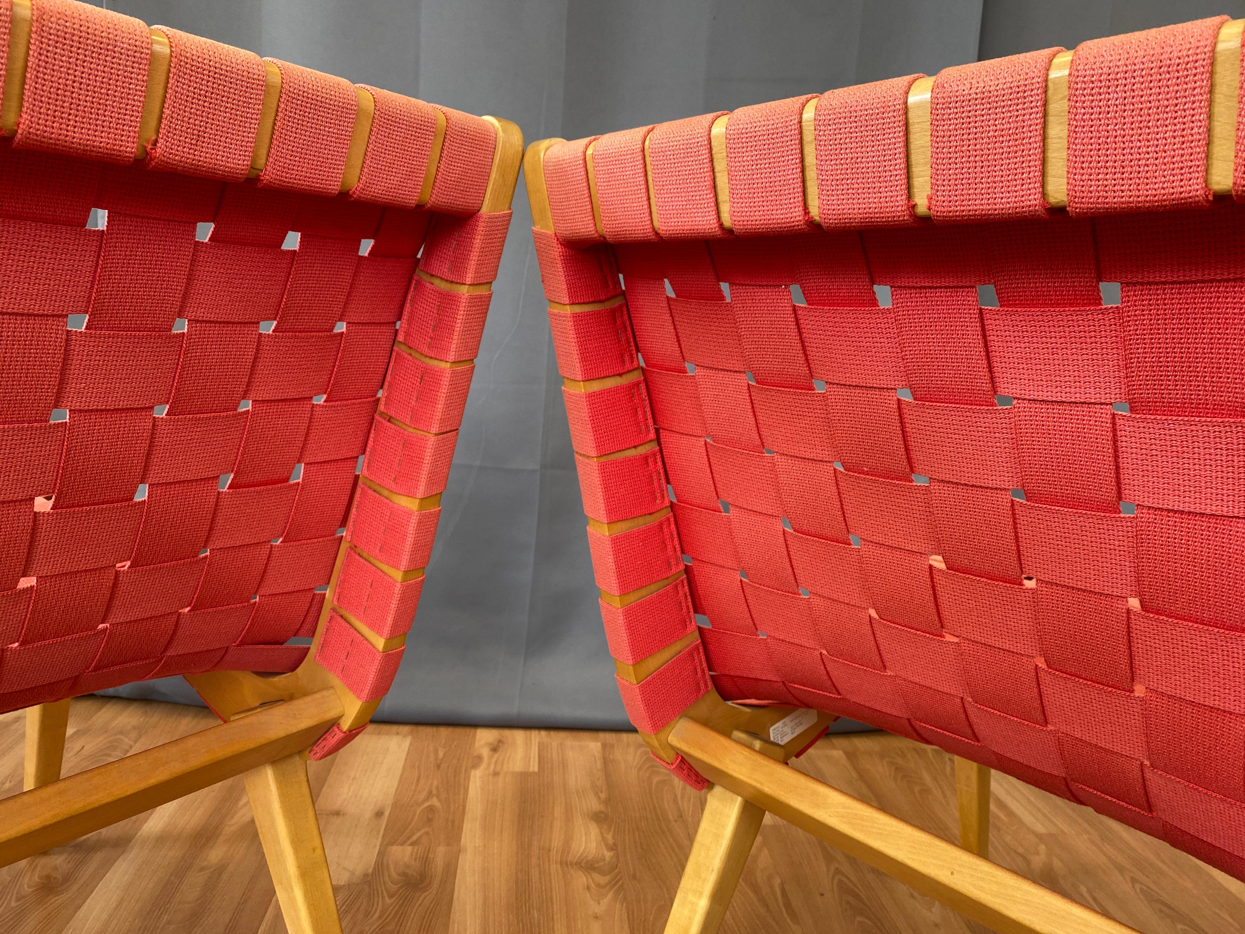 Pair Red Jens Risom Designed Lounge Chairs for Knoll 8