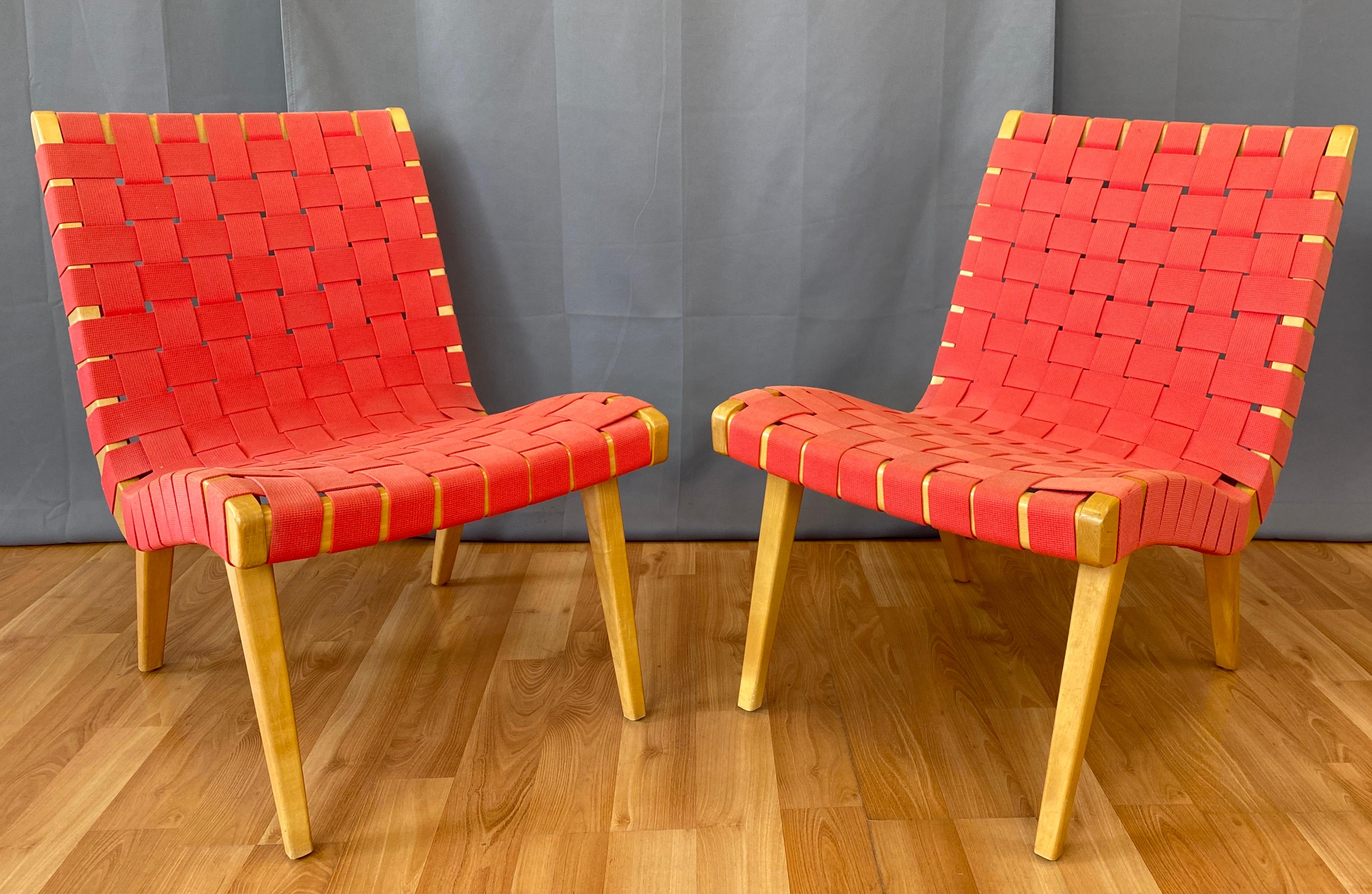 Pair Red Jens Risom Designed Lounge Chairs for Knoll 11