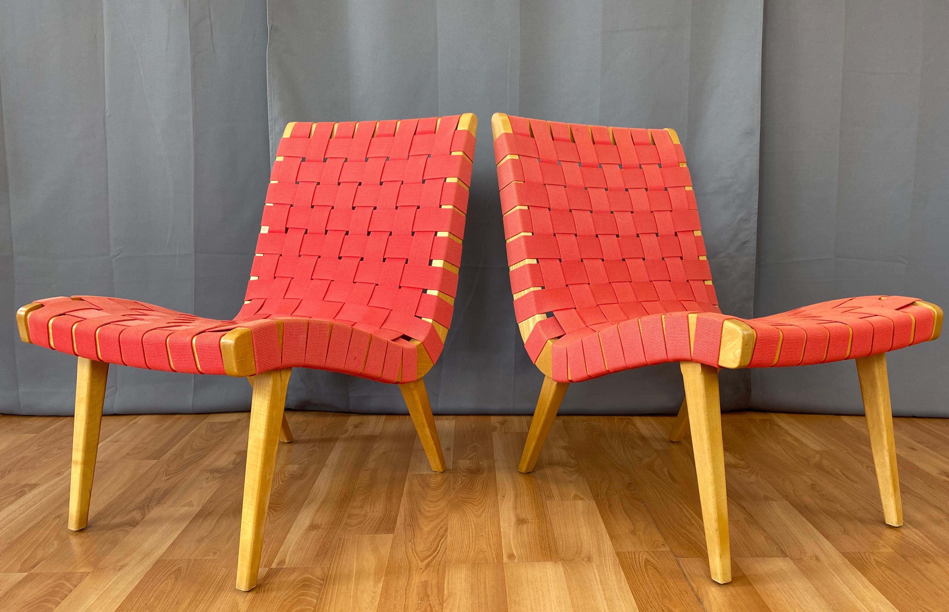 Pair Red Jens Risom Designed Lounge Chairs for Knoll In Good Condition In San Francisco, CA