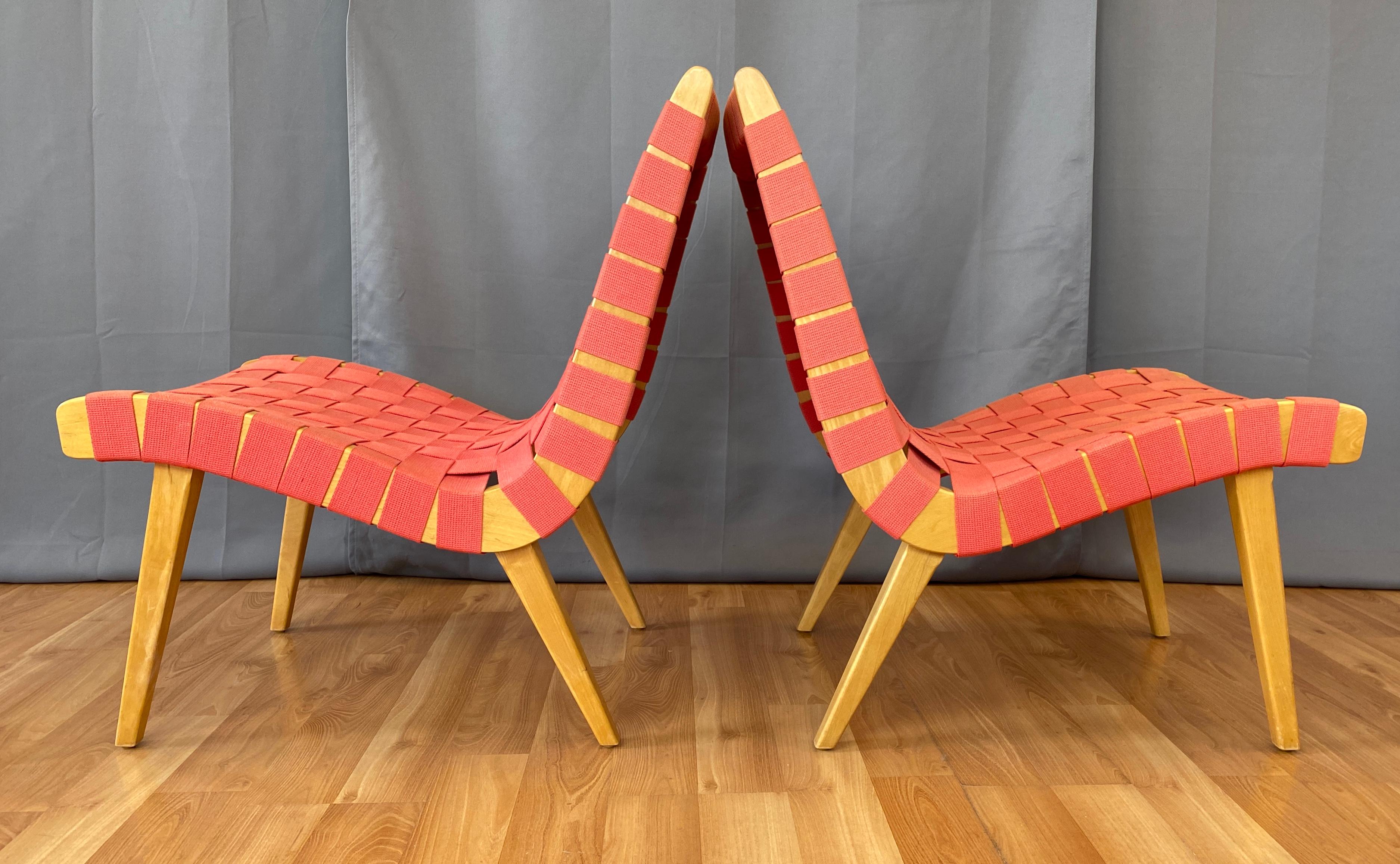 Late 20th Century Pair Red Jens Risom Designed Lounge Chairs for Knoll