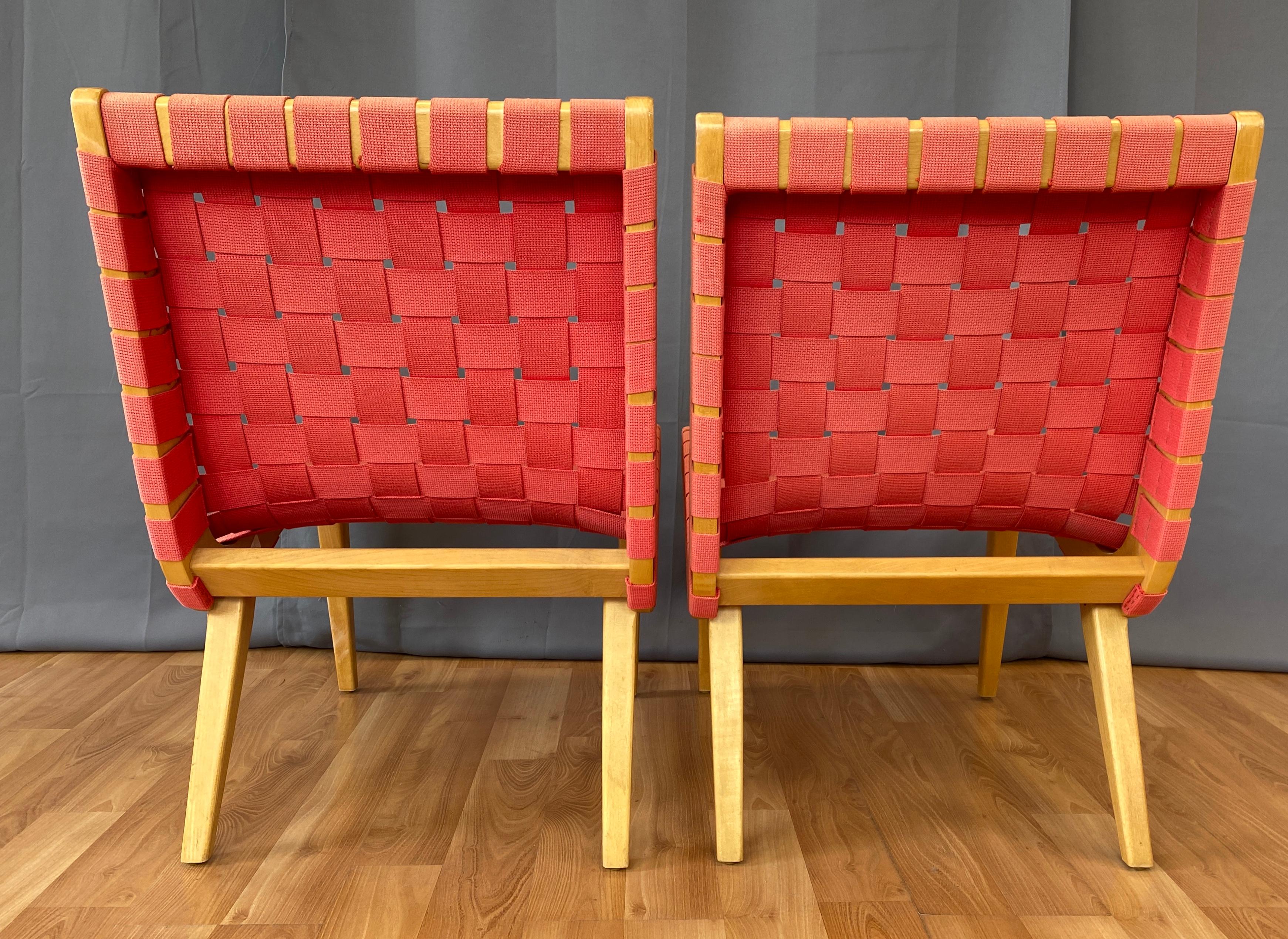 Cotton Pair Red Jens Risom Designed Lounge Chairs for Knoll