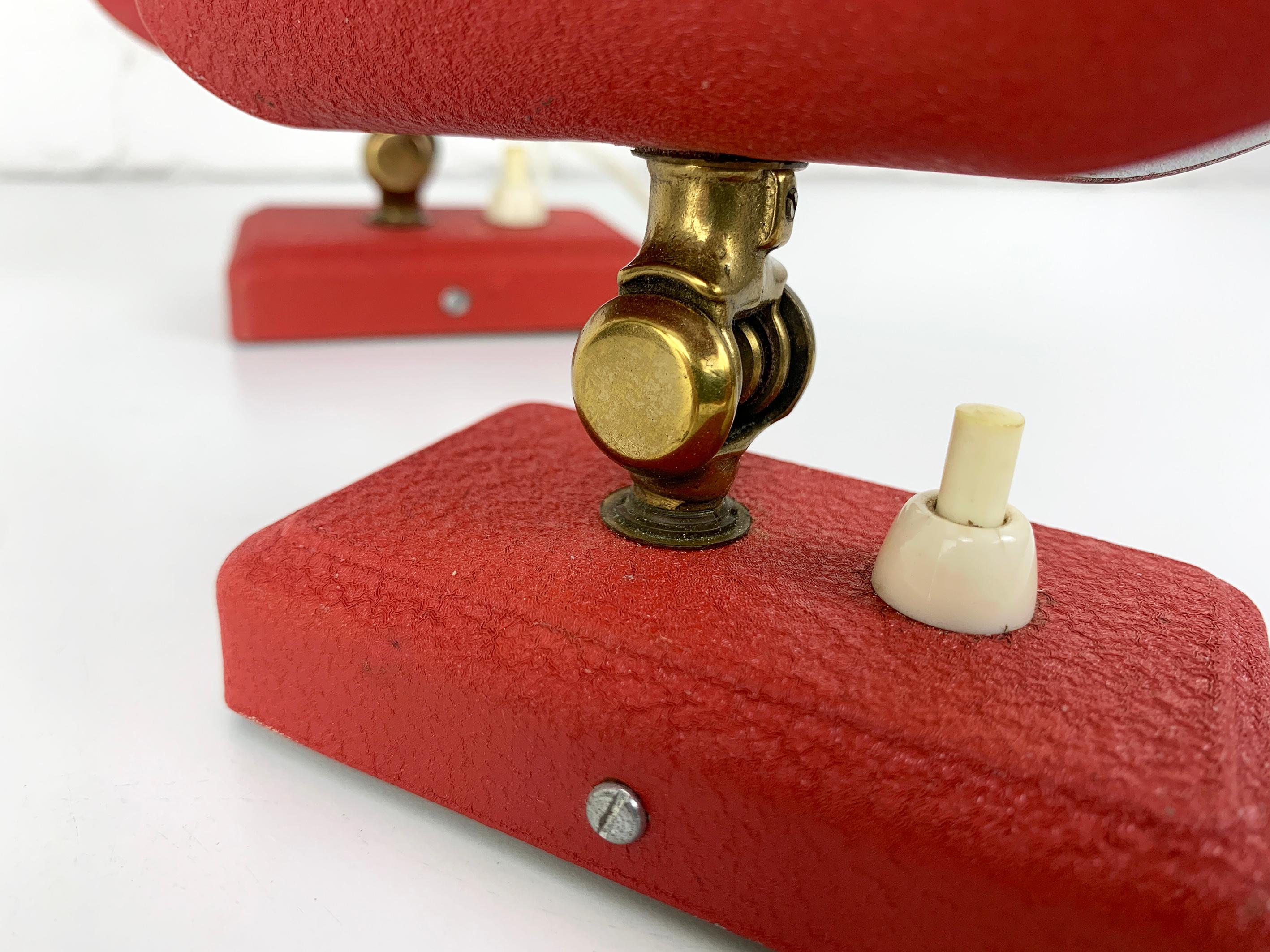 Pair Red Mid-Century Wall Lights Erik Warna for EWA, Sweden, 1950s 3