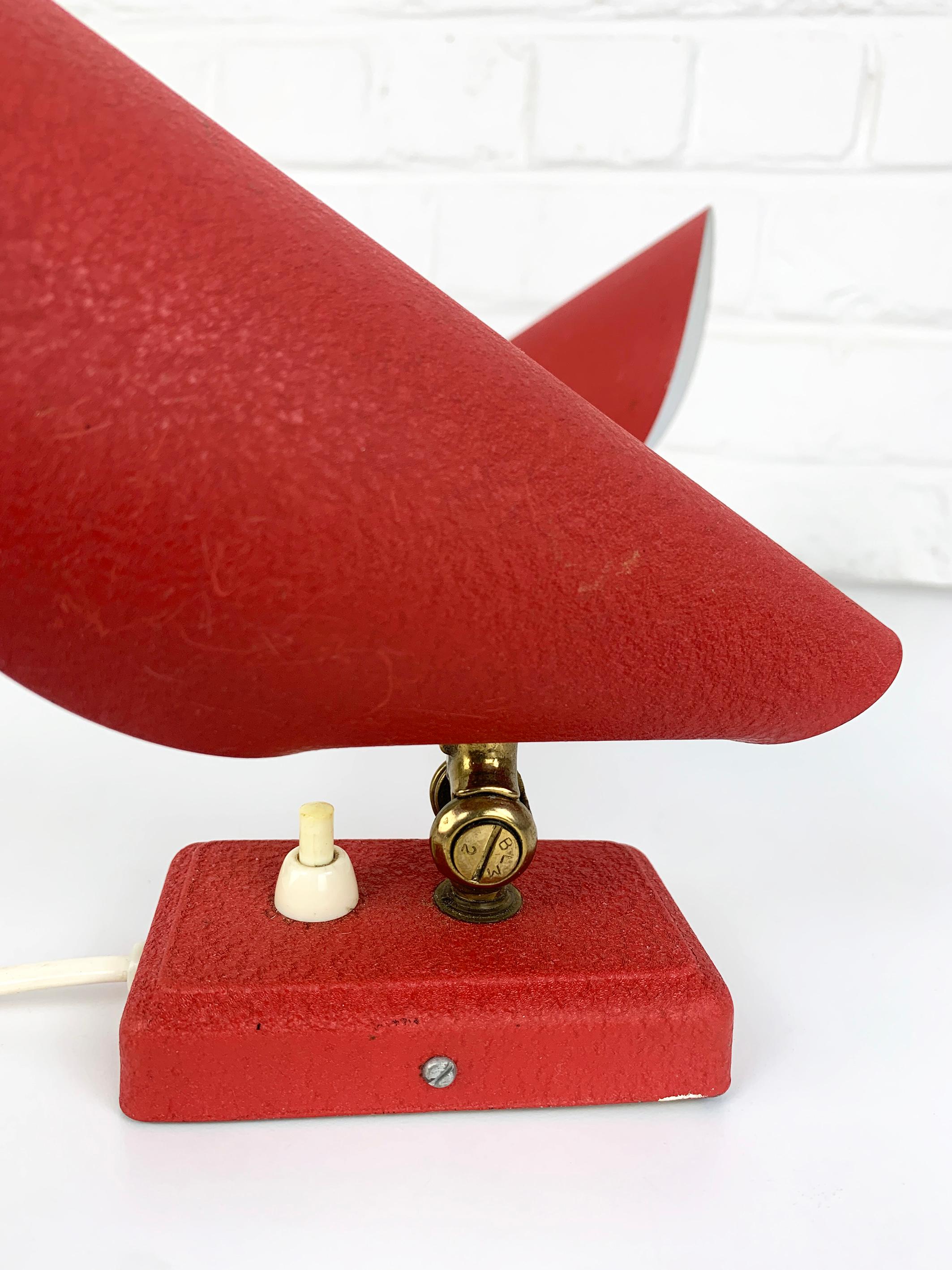 Pair Red Mid-Century Wall Lights Erik Warna for EWA, Sweden, 1950s 4