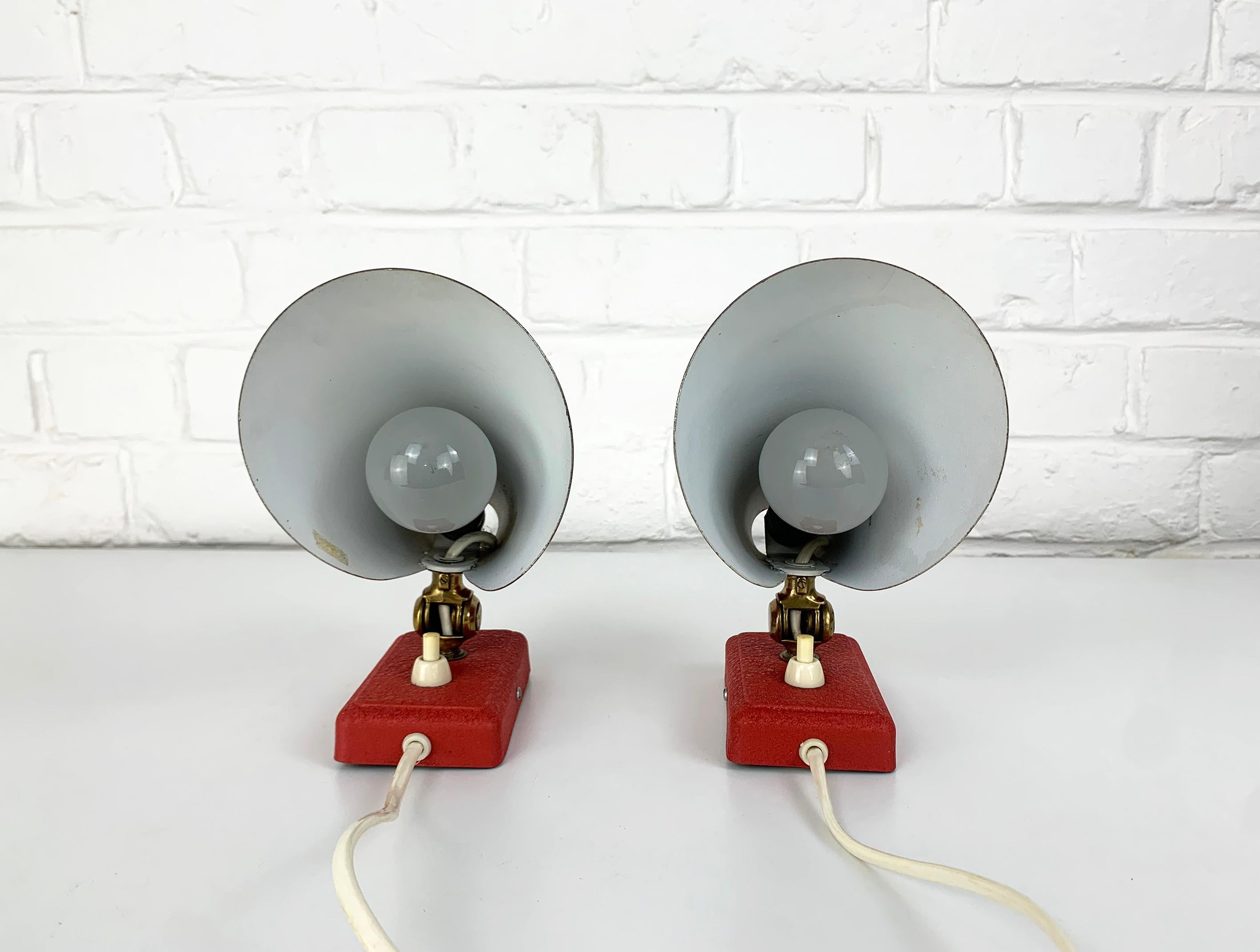 Pair Red Mid-Century Wall Lights Erik Warna for EWA, Sweden, 1950s 6