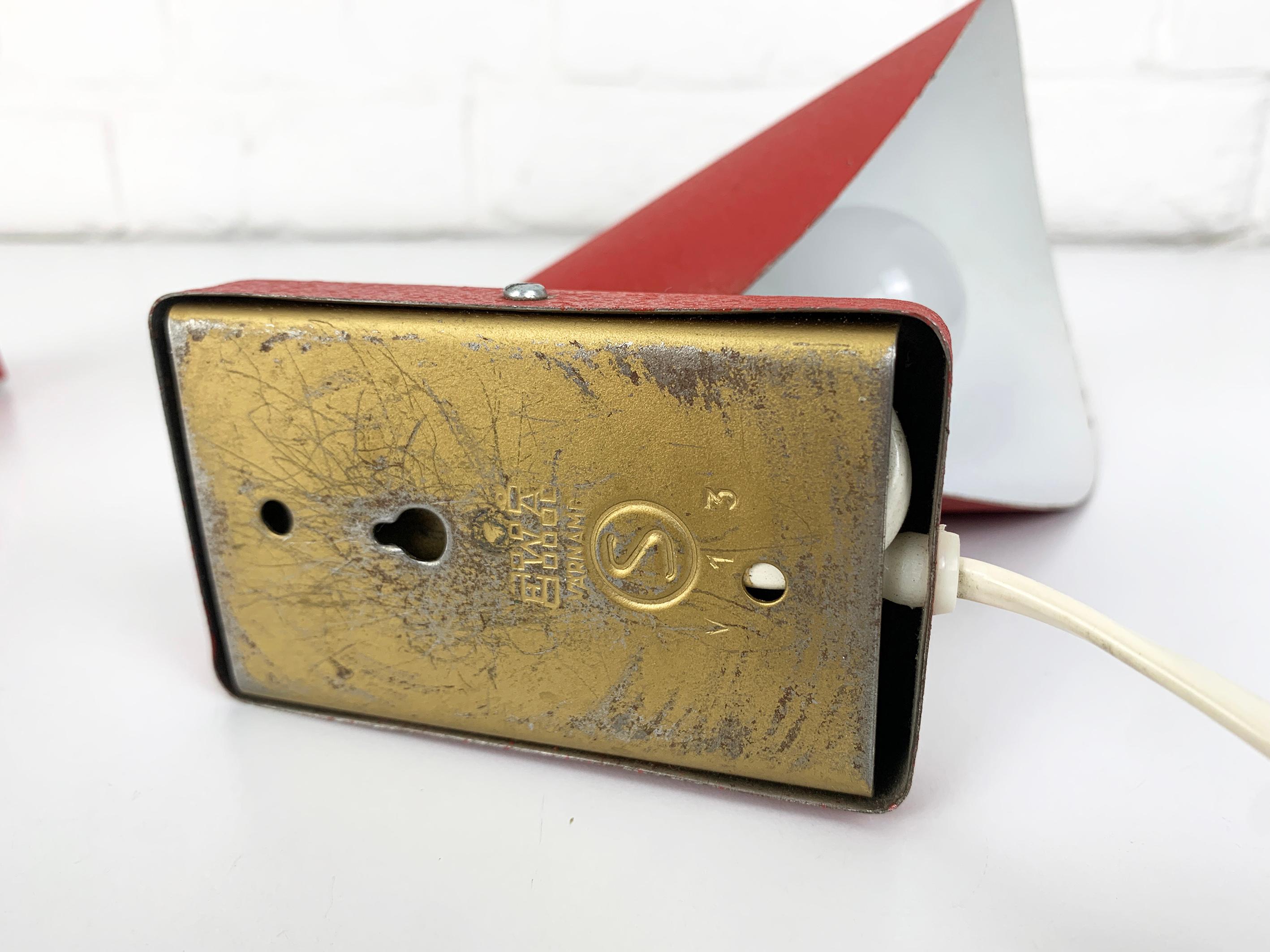 Pair Red Mid-Century Wall Lights Erik Warna for EWA, Sweden, 1950s 7