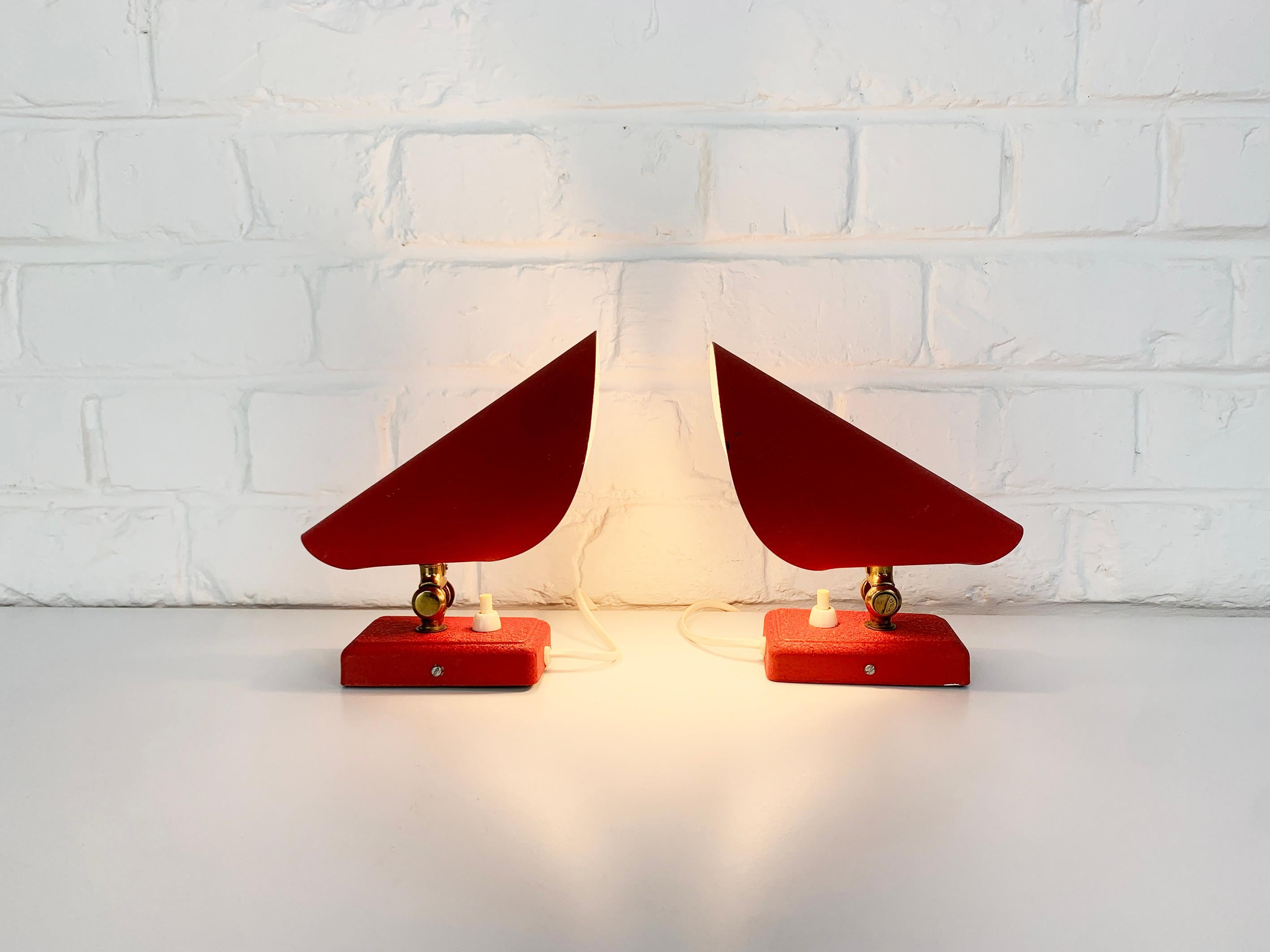 Scandinavian Modern Pair Red Mid-Century Wall Lights Erik Warna for EWA, Sweden, 1950s