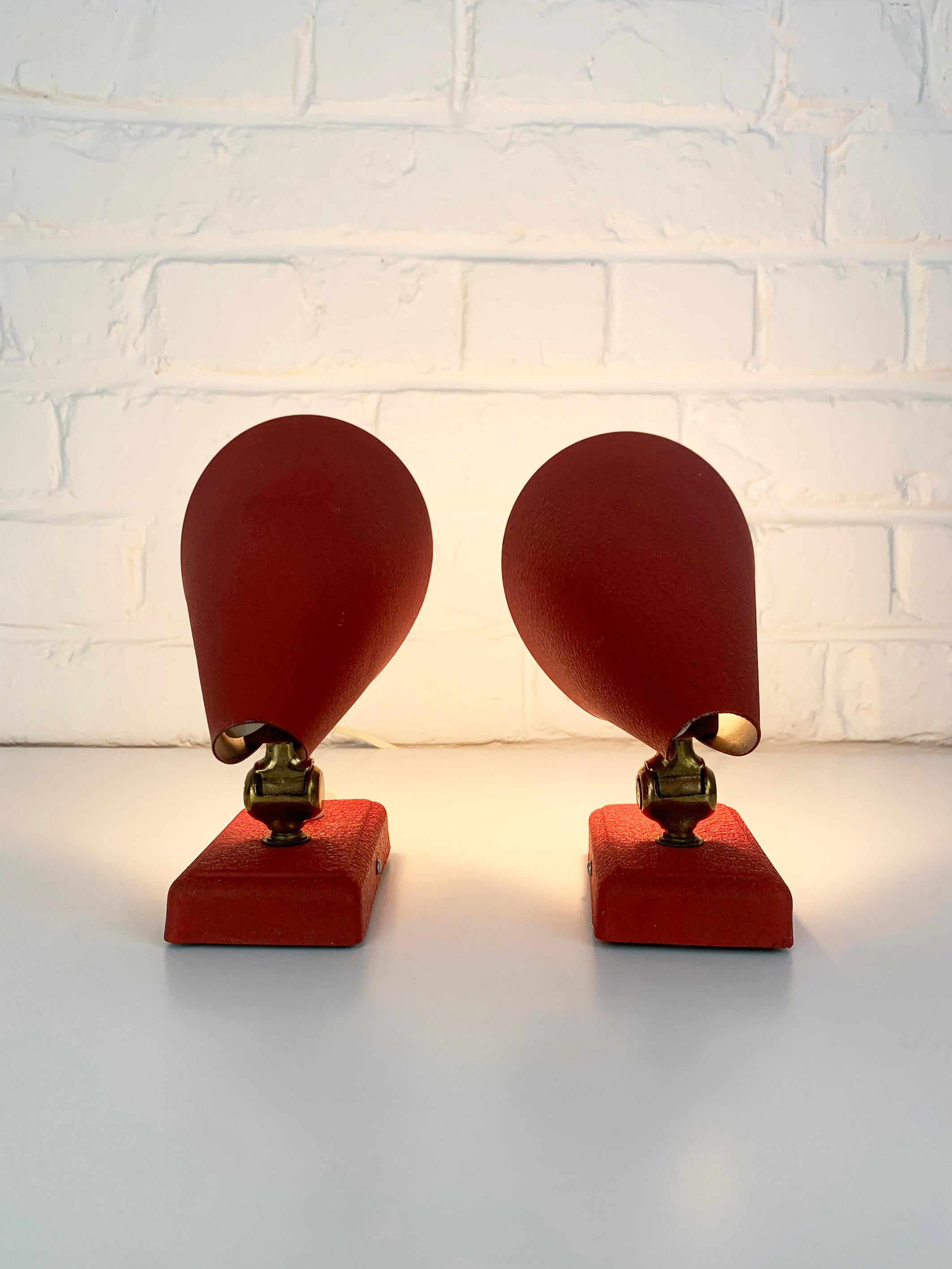 Swedish Pair Red Mid-Century Wall Lights Erik Warna for EWA, Sweden, 1950s