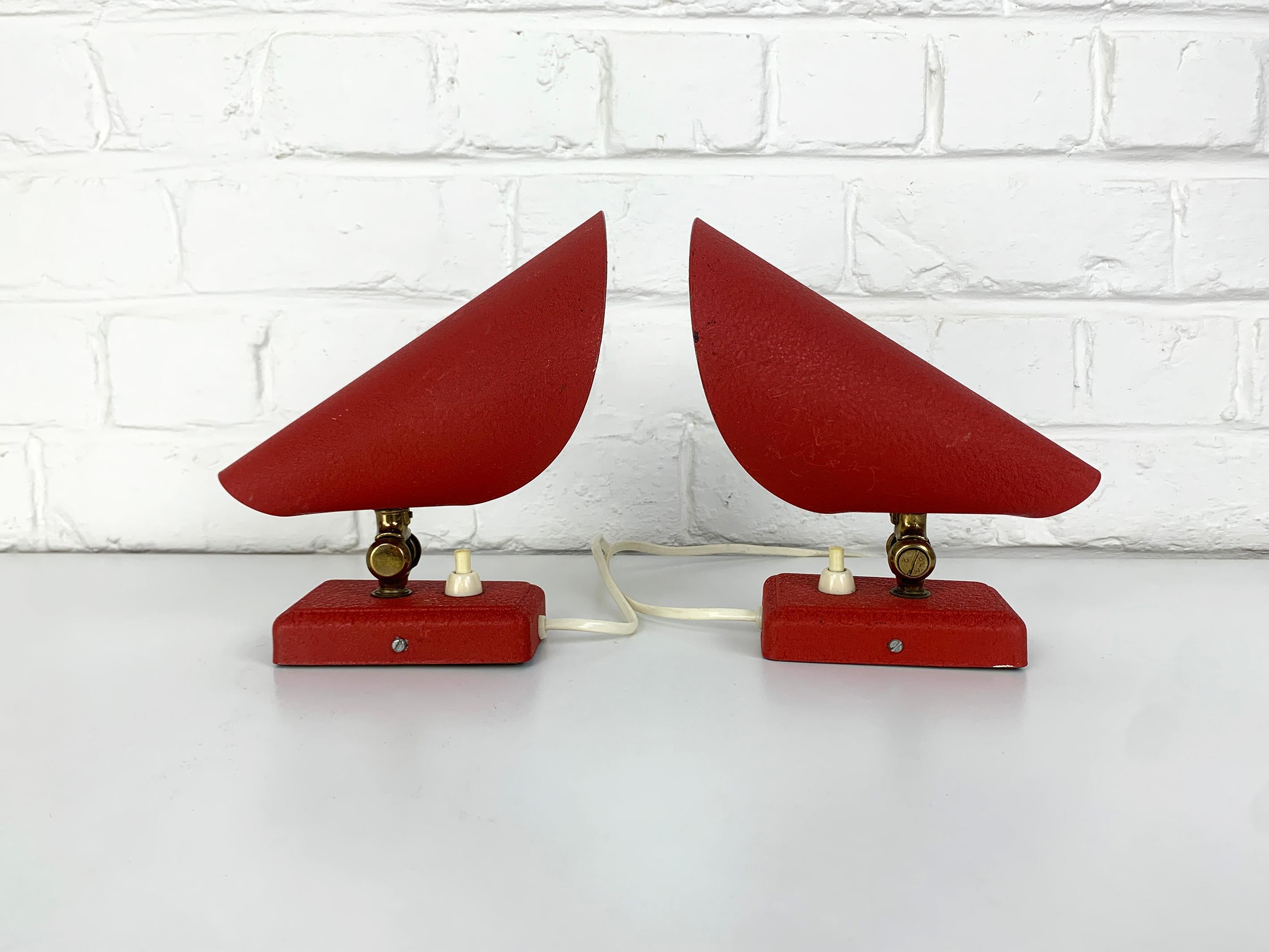 Aluminum Pair Red Mid-Century Wall Lights Erik Warna for EWA, Sweden, 1950s