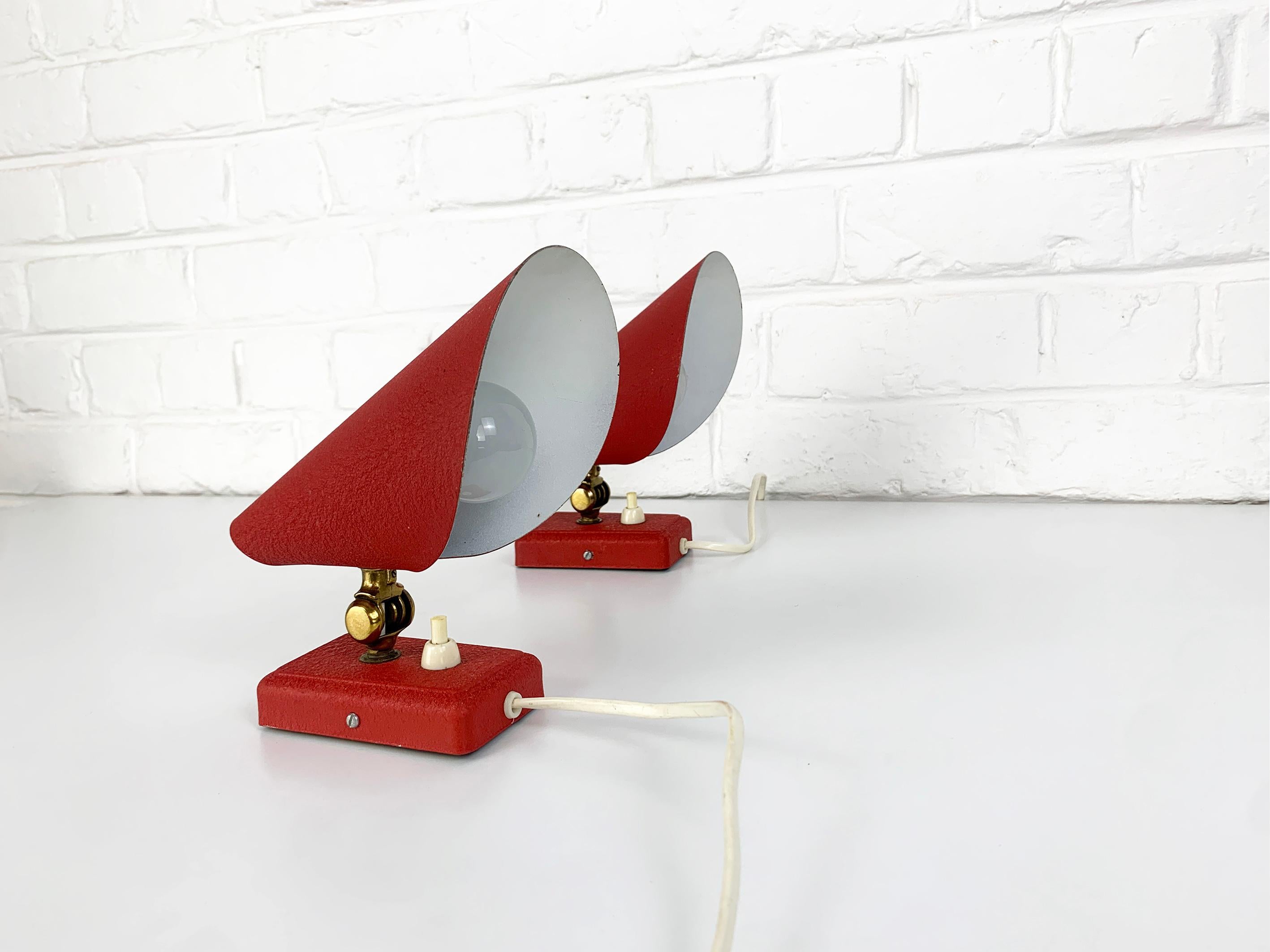 Pair Red Mid-Century Wall Lights Erik Warna for EWA, Sweden, 1950s 1