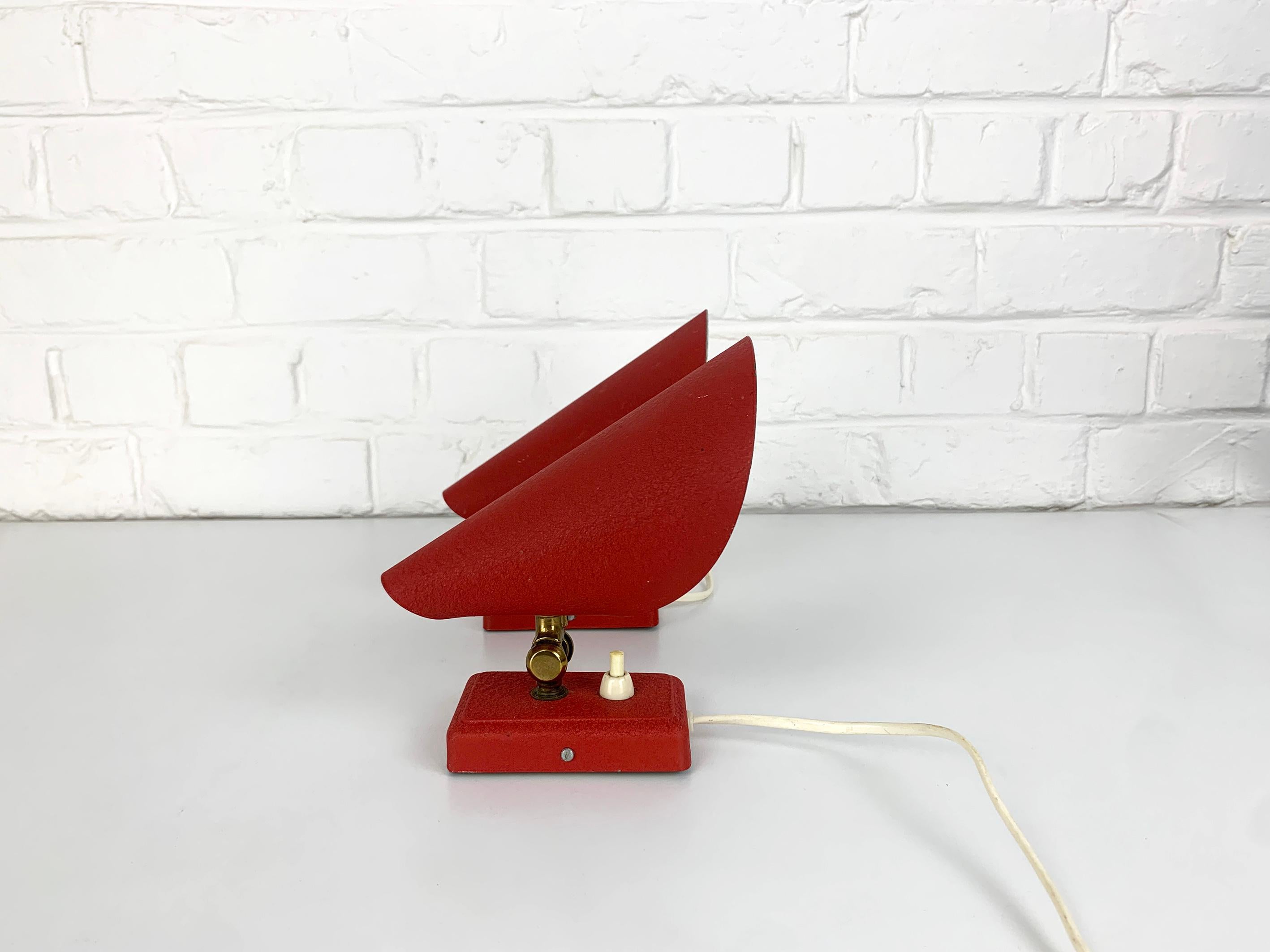 Pair Red Mid-Century Wall Lights Erik Warna for EWA, Sweden, 1950s 2