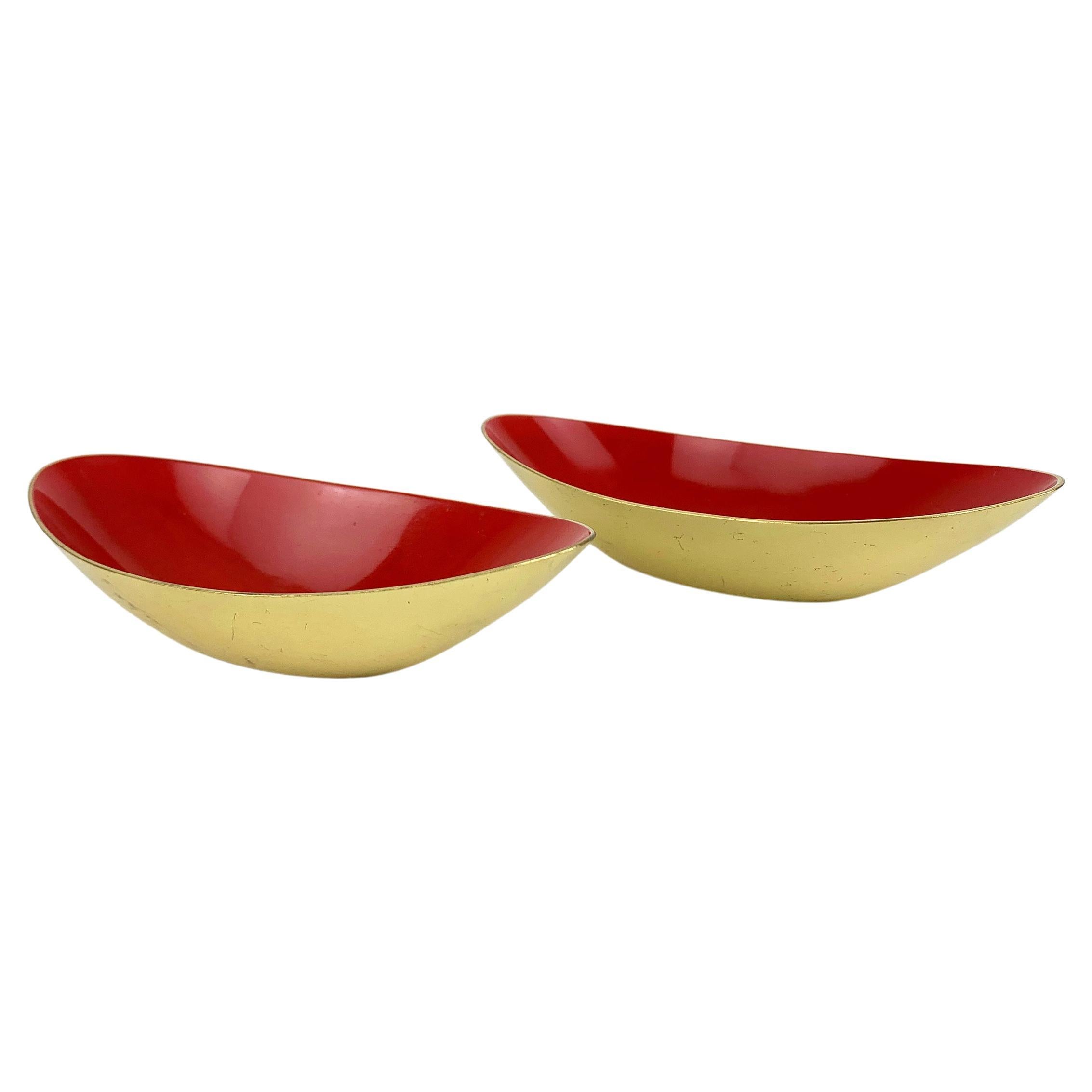 Pair Red Modernist Bowls in Brass by Gunnar Ander Ystad Metall Sweden  For Sale