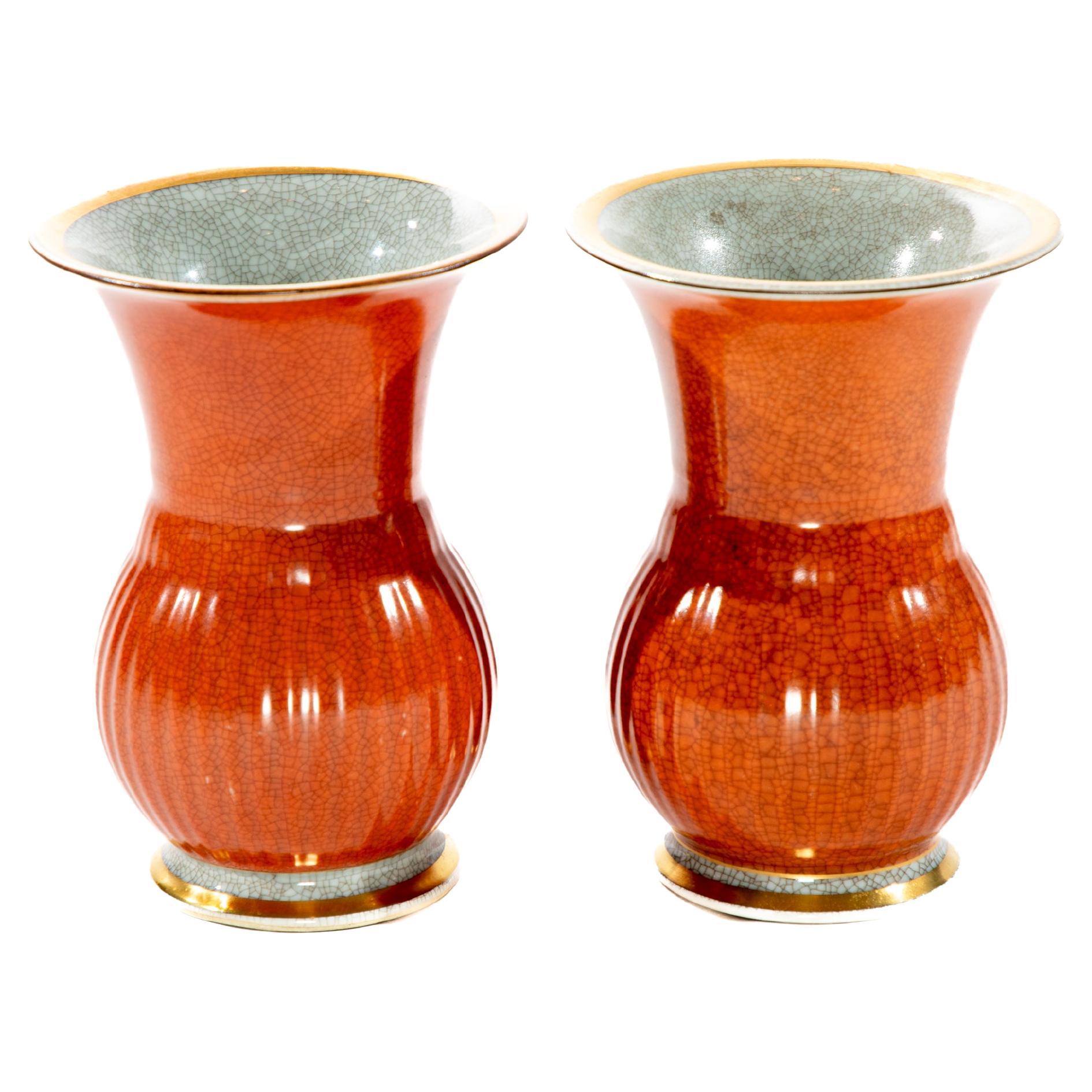 Pair Red Royal Copenhagen  Vases  Circa 1925