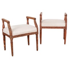 Pair, Red Tabouret Stools from Sweden, circa 1820-40