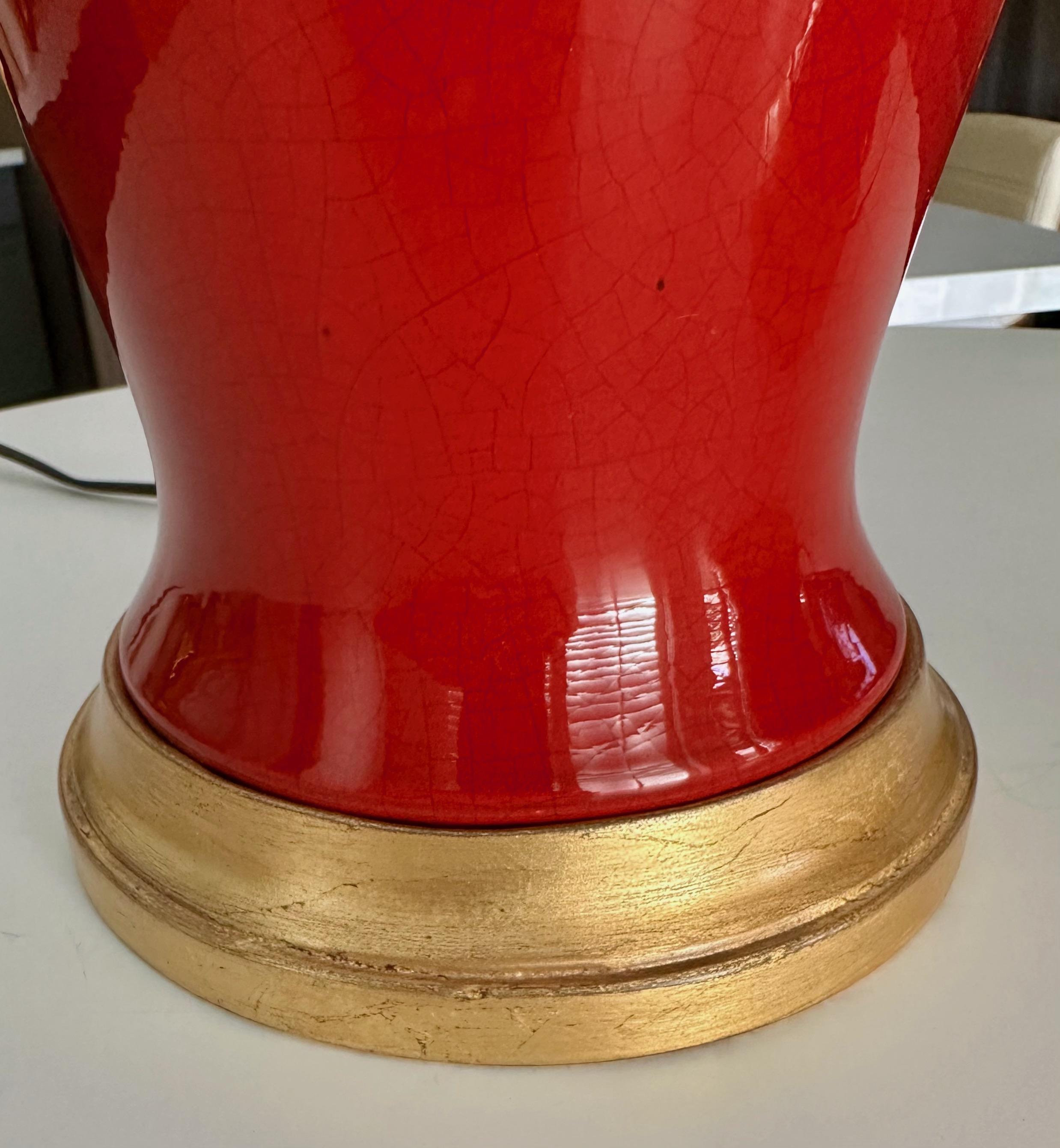 Paire de lampes de table en céramique orange rougeâtre de style asiatique en vente 2