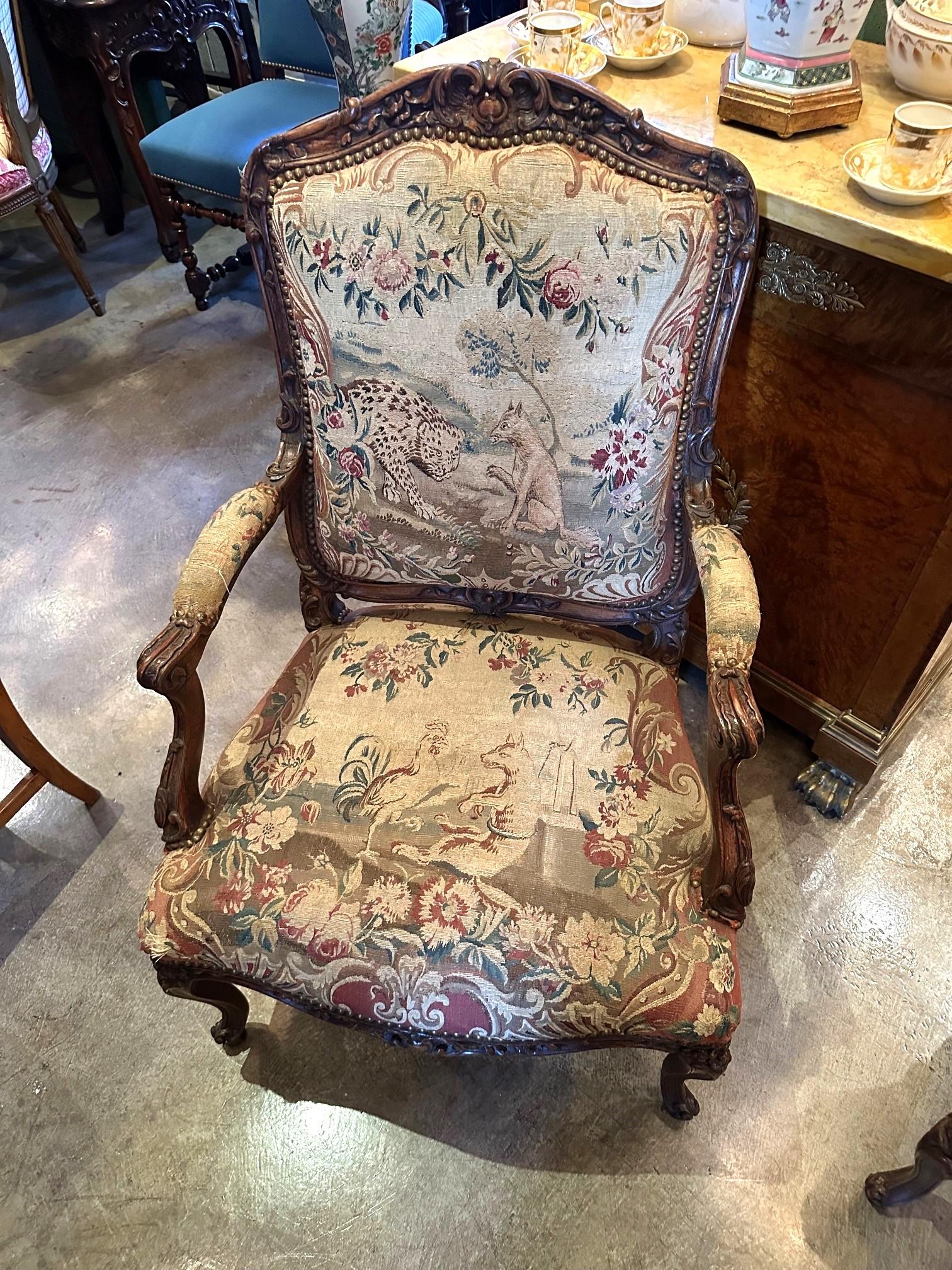 Paire de fauteuils Regence Original Side Chairs Aubusson Tapestry Antique en vente 6