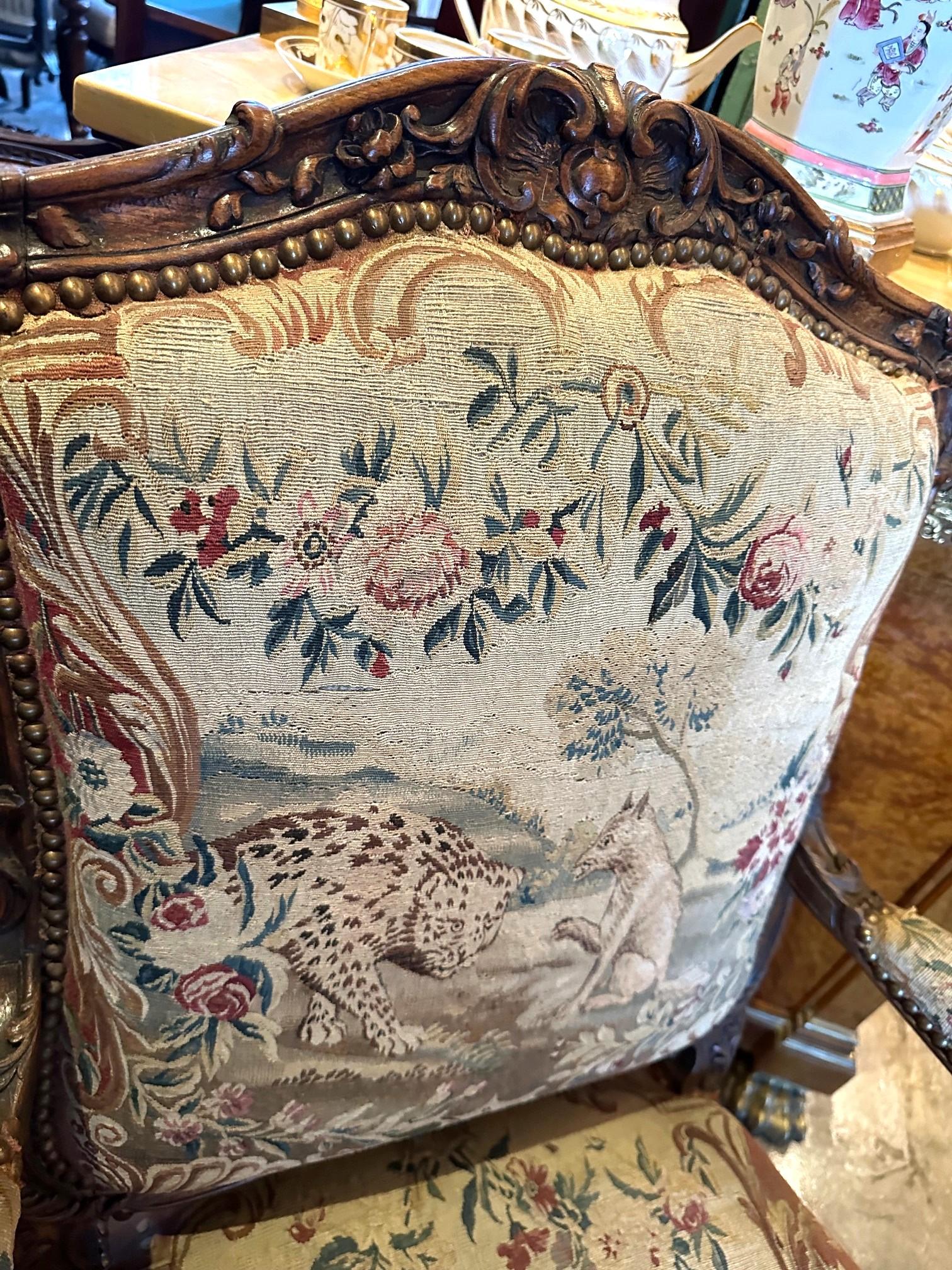 Paire de fauteuils Regence Original Side Chairs Aubusson Tapestry Antique en vente 8