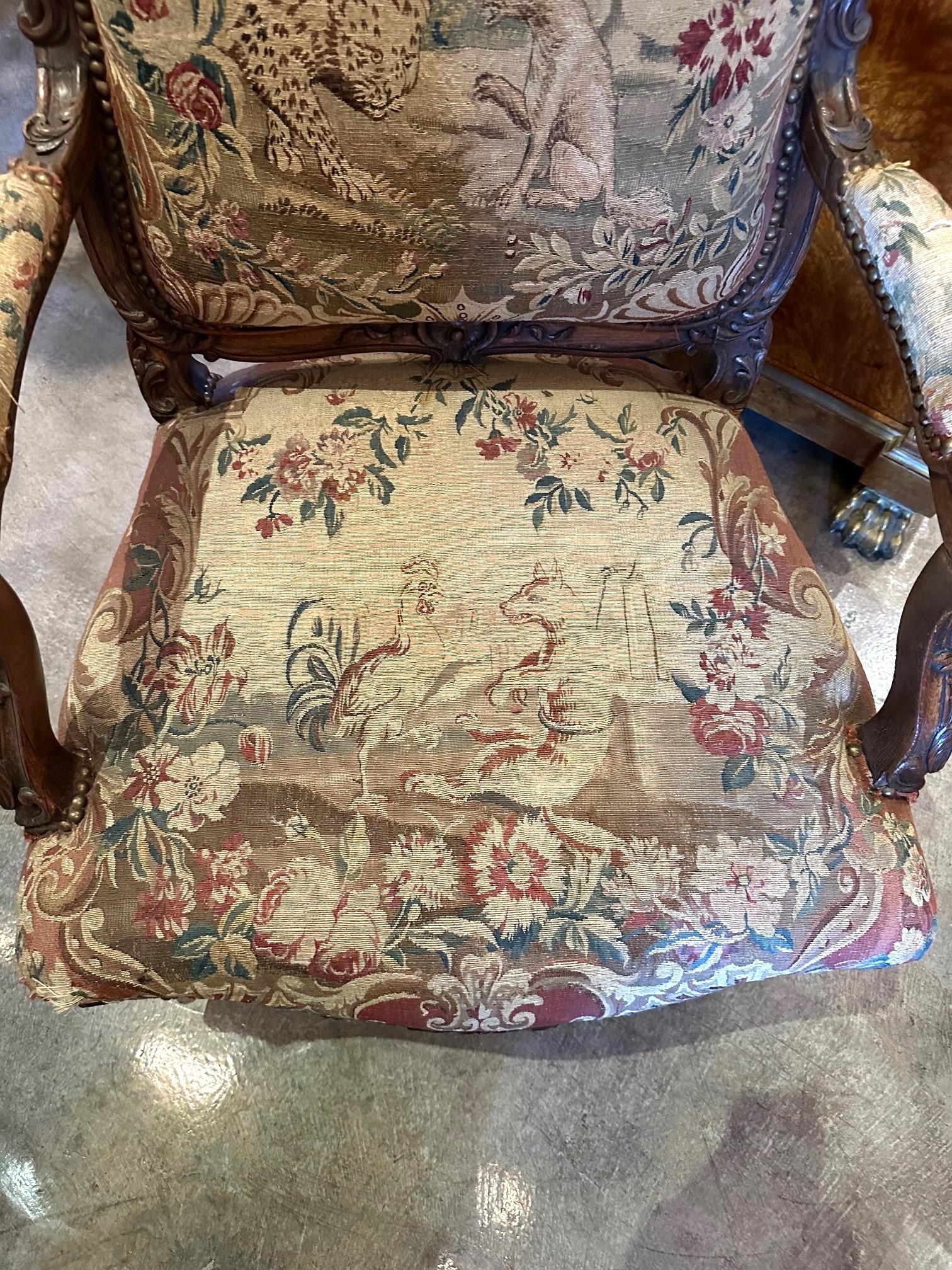 Paire de fauteuils Regence Original Side Chairs Aubusson Tapestry Antique en vente 9